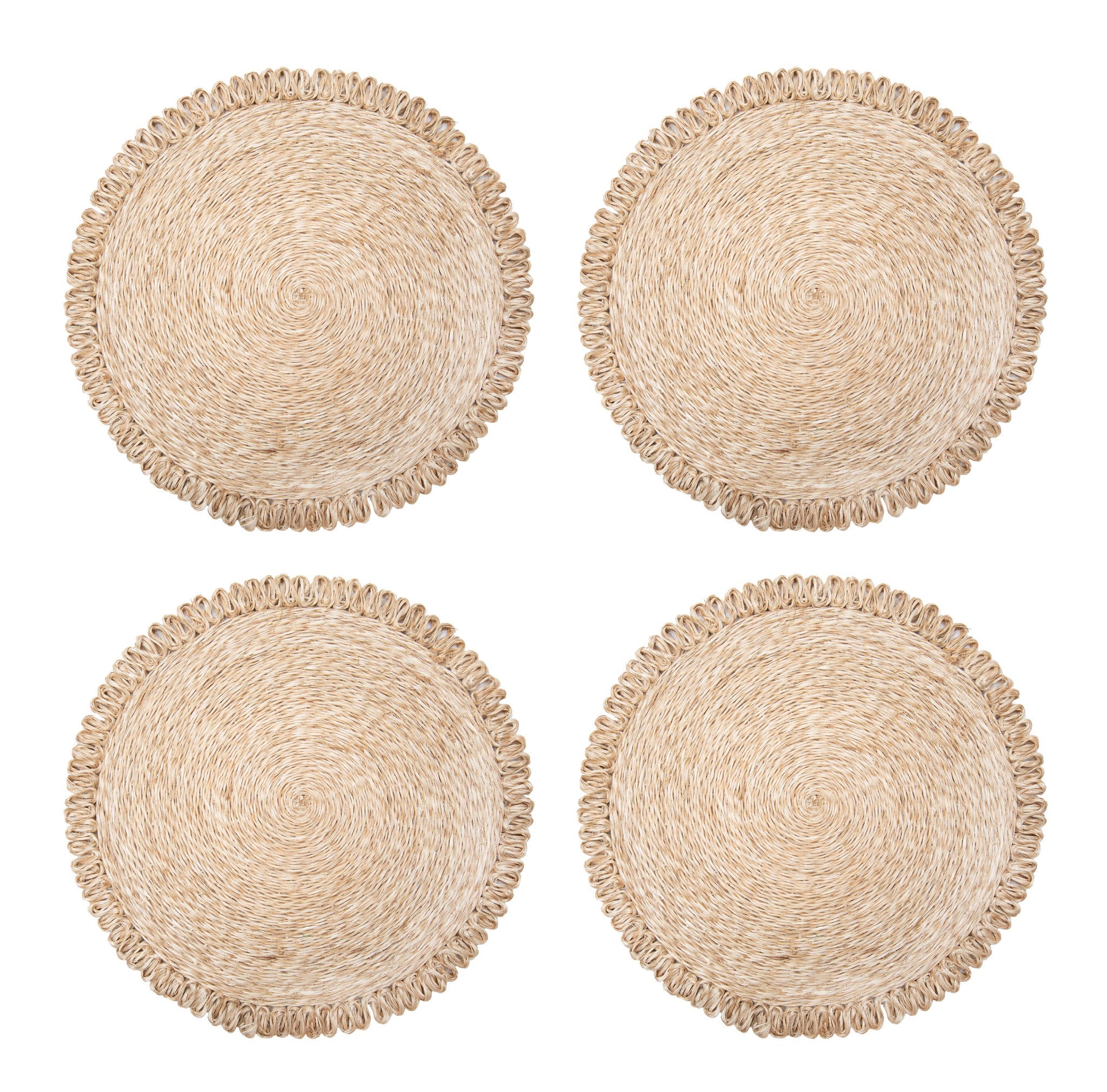 Loopy Abaca Natural 15" Round Placemats - Set of 4