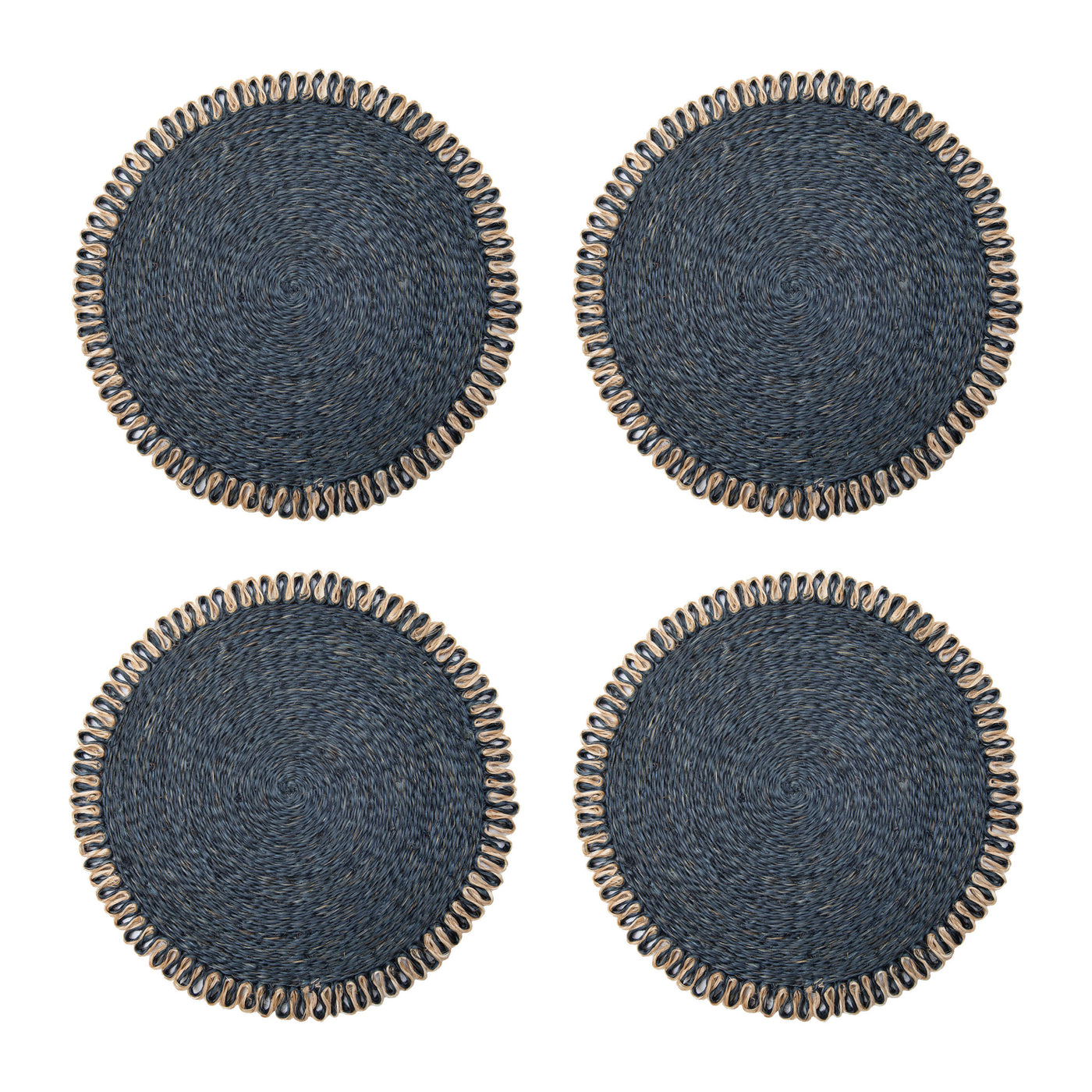 Loopy Abaca Navy & Natural 15" Round - Set of 4