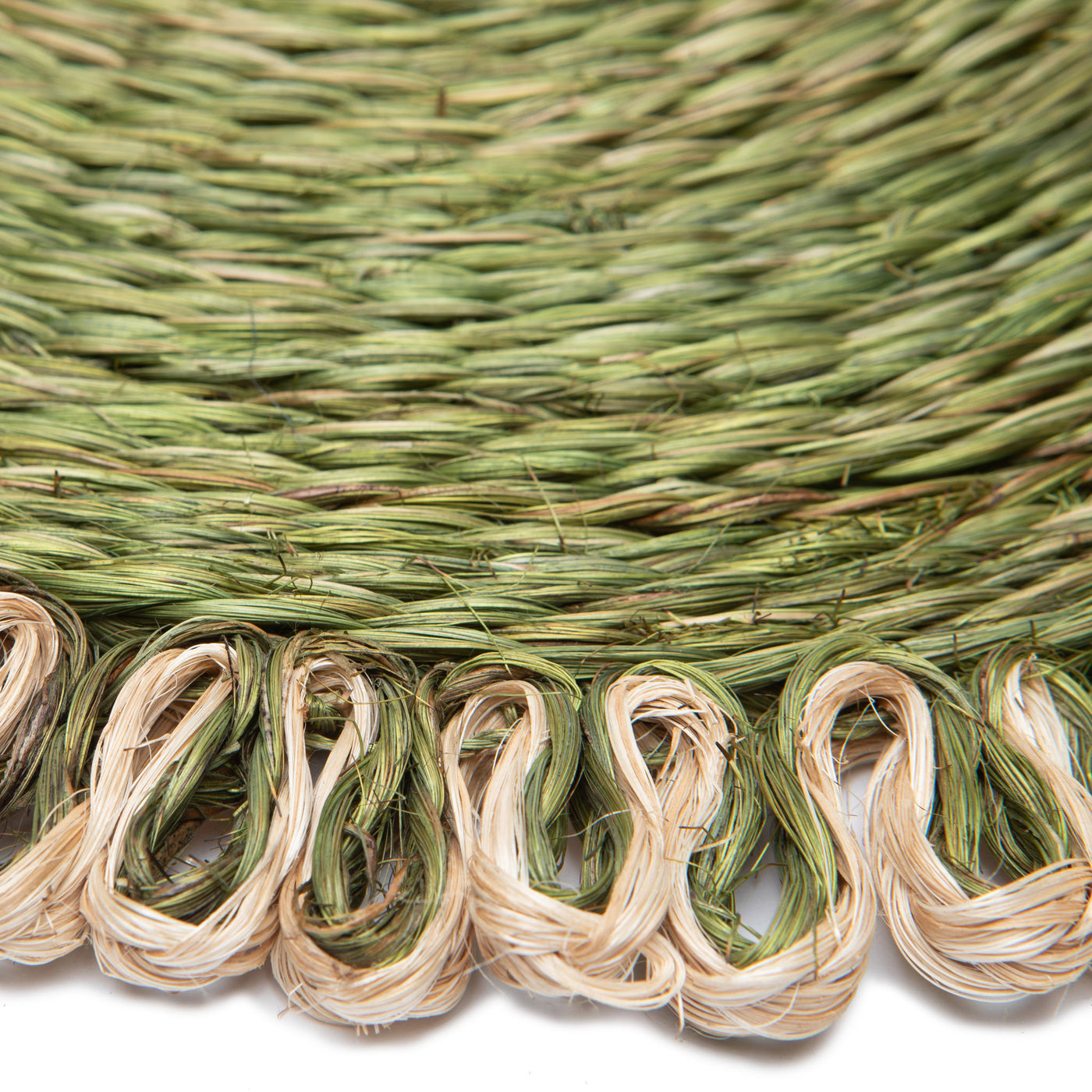 Loopy Abaca Olive Green & Natural 15" Round - Set of 4