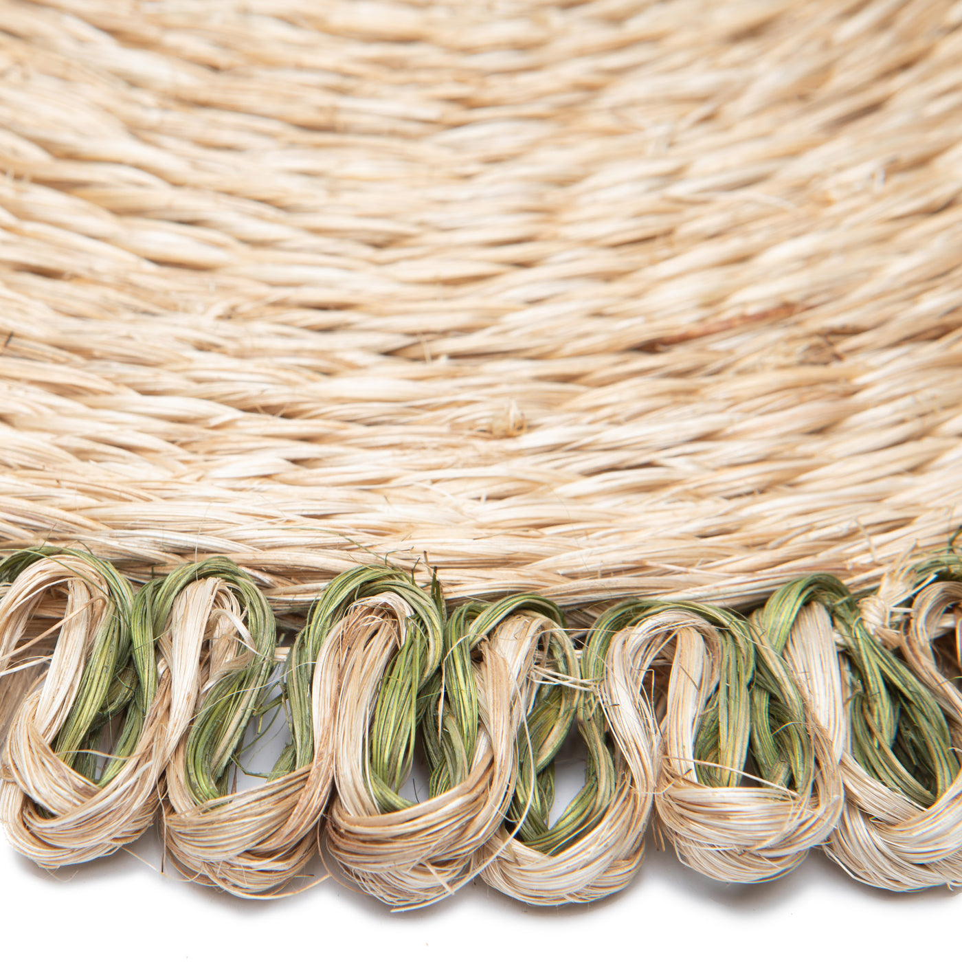 Loopy Abaca Natural & Olive Green 15" Round - Set of 4