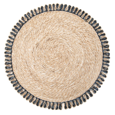 Loopy Abaca Natural & Navy 15" Round Placemats - Set of 4