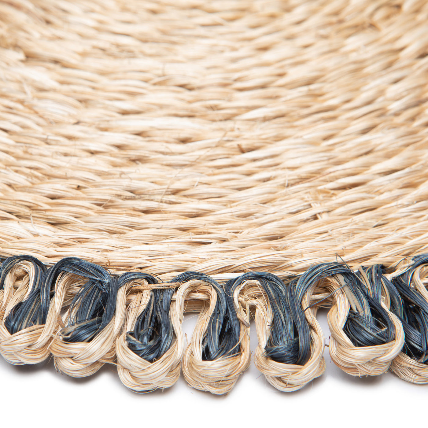 Loopy Abaca Natural & Navy 15" Round - Set of 4