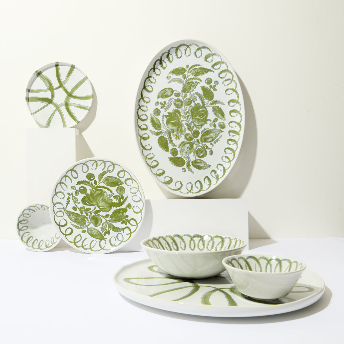 Amalfi Ceramic Oval Tray White & Green