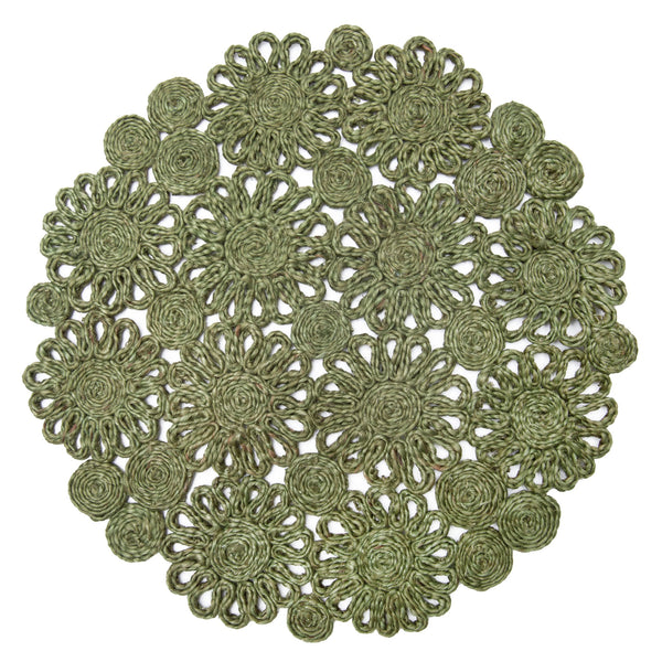 Daisy Jute Green Placemat 15" Round - Set of 4