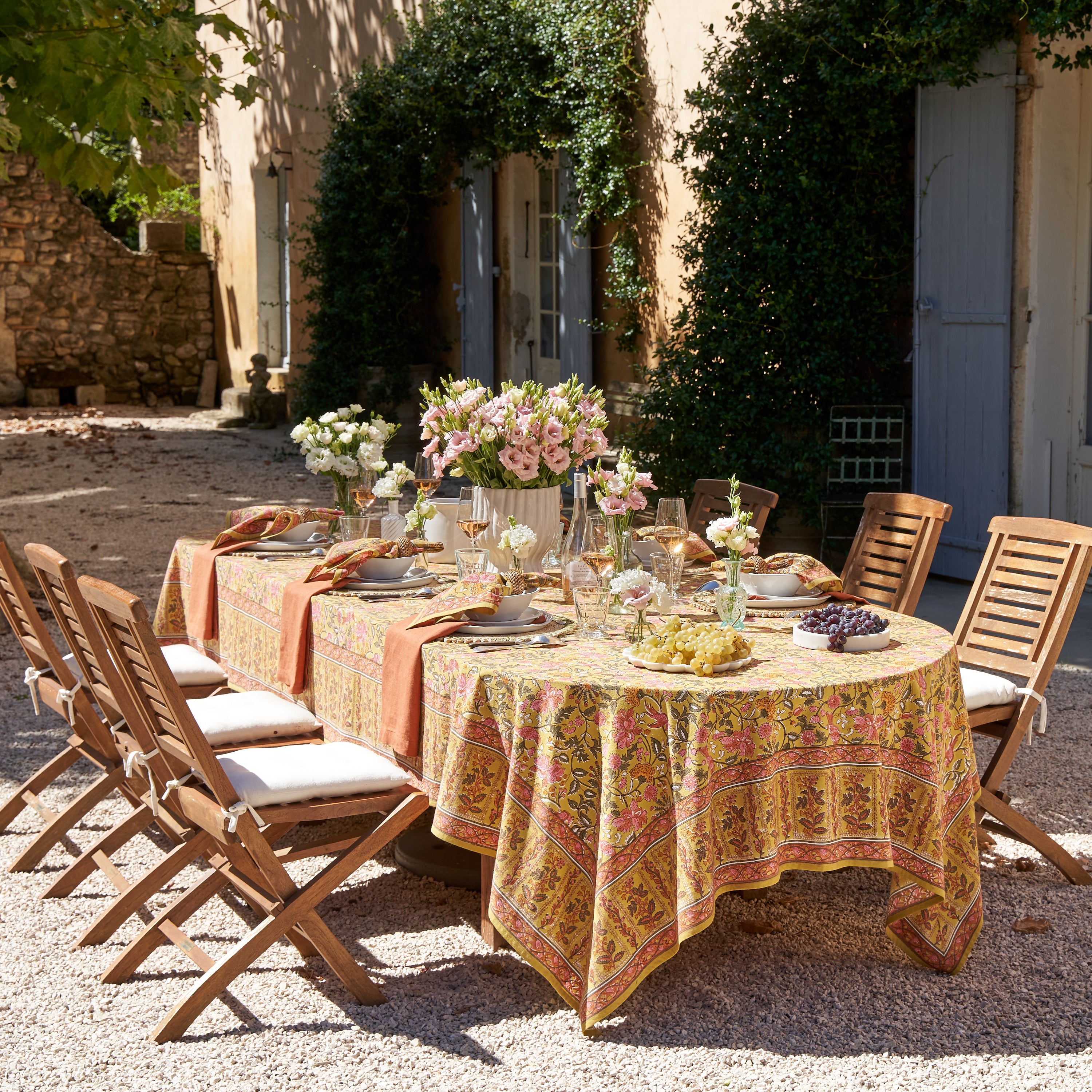 French Tablecloth Damaris Pink & Mustard