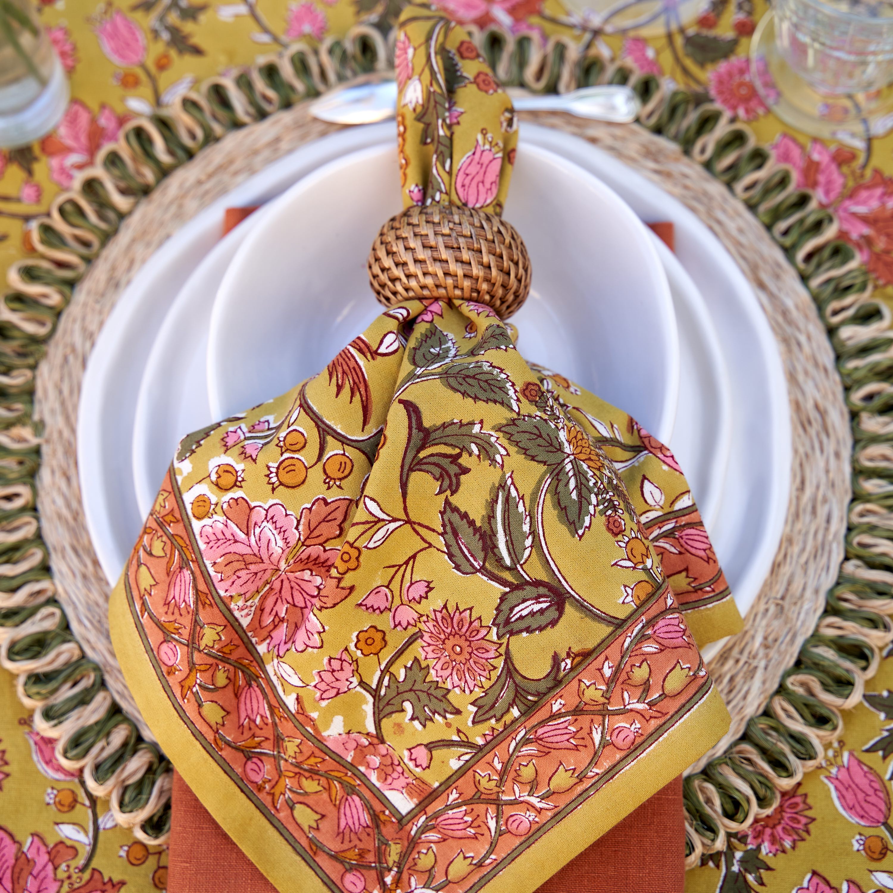 Damaris Napkins Pink & Mustard - Set of 4