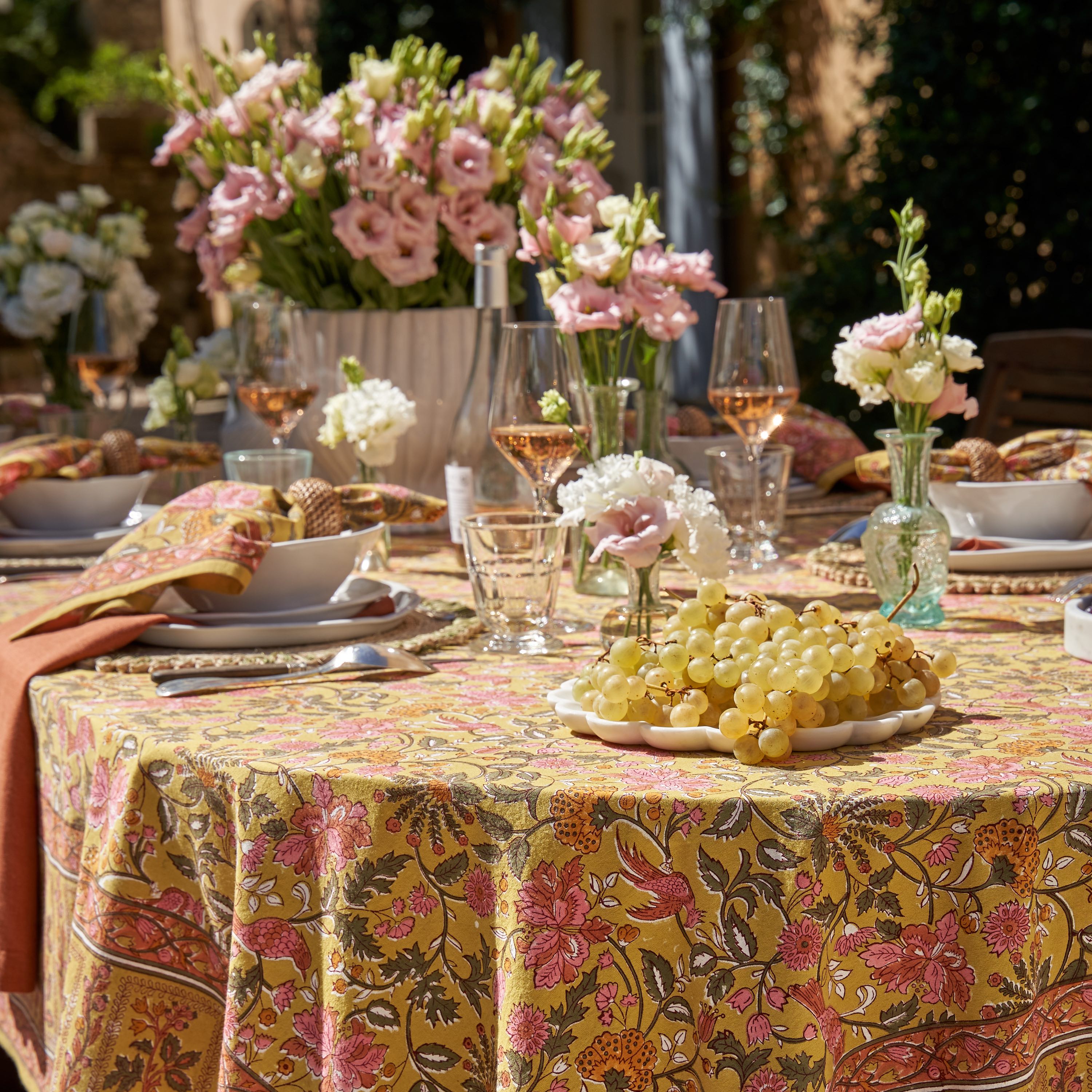 French Tablecloth Damaris Pink & Mustard
