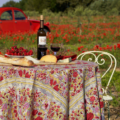 French Tablecloth Jardin Red & Grey