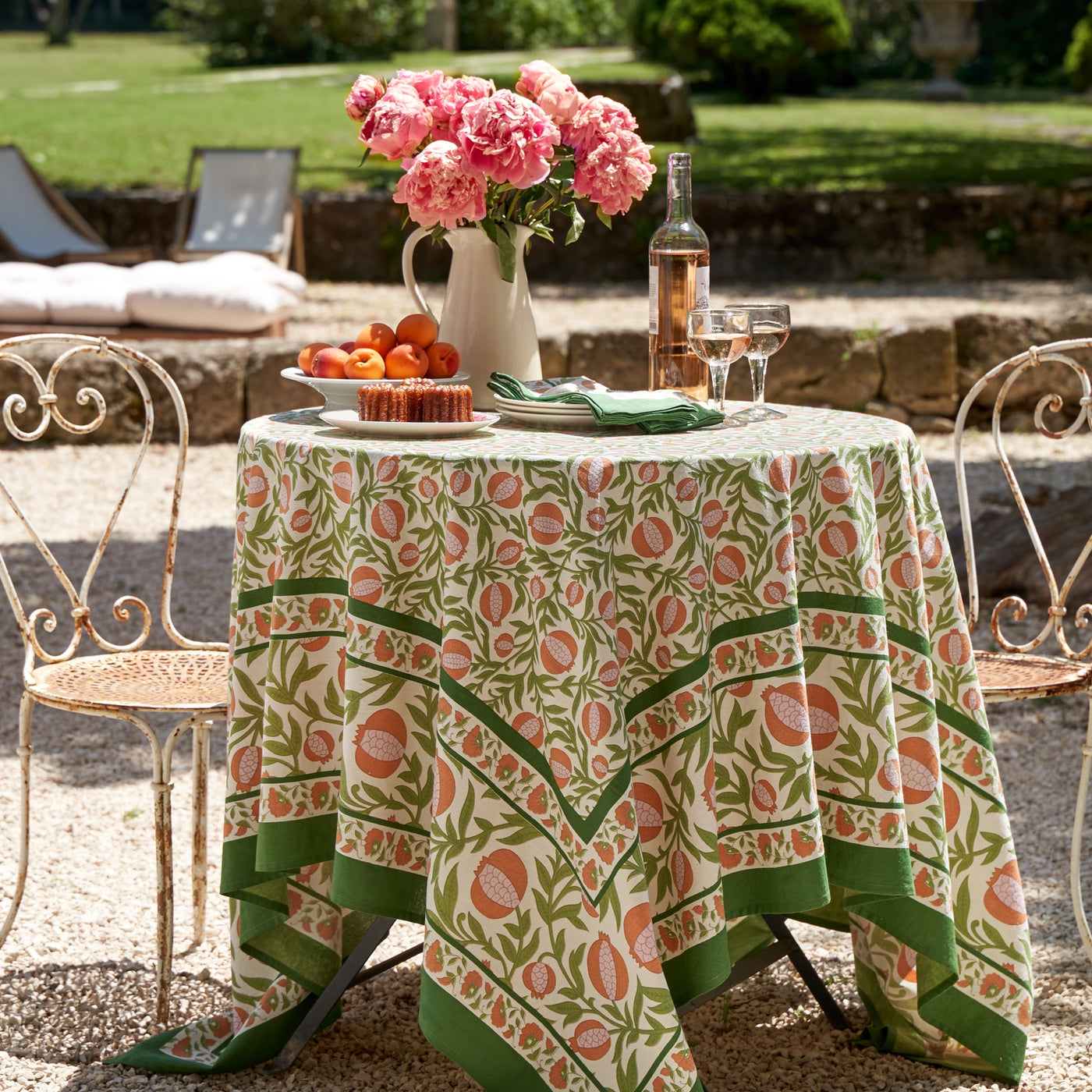 French Tablecloth Grenadine Orange & Green
