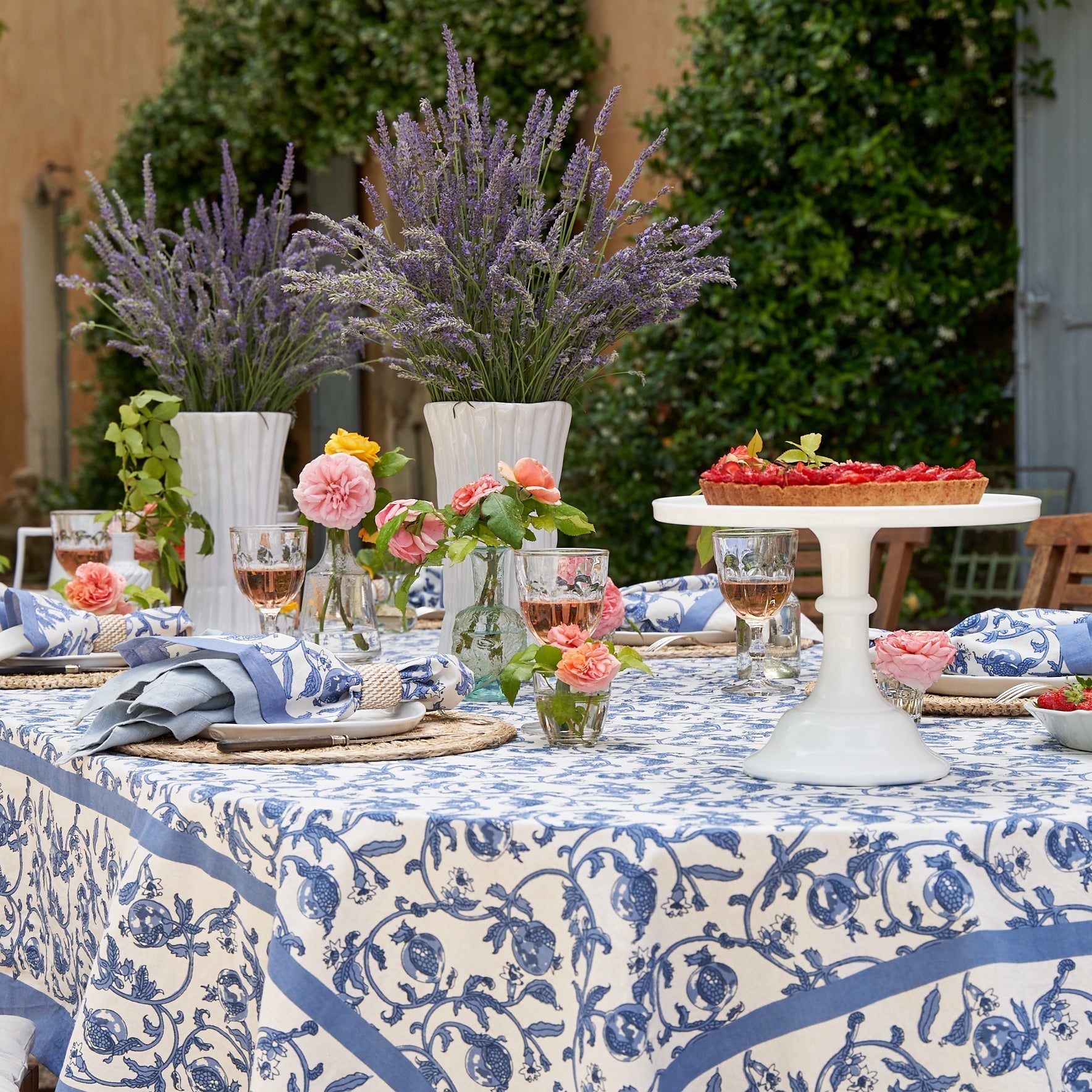 French Tablecloth Granada Cornflower Blue