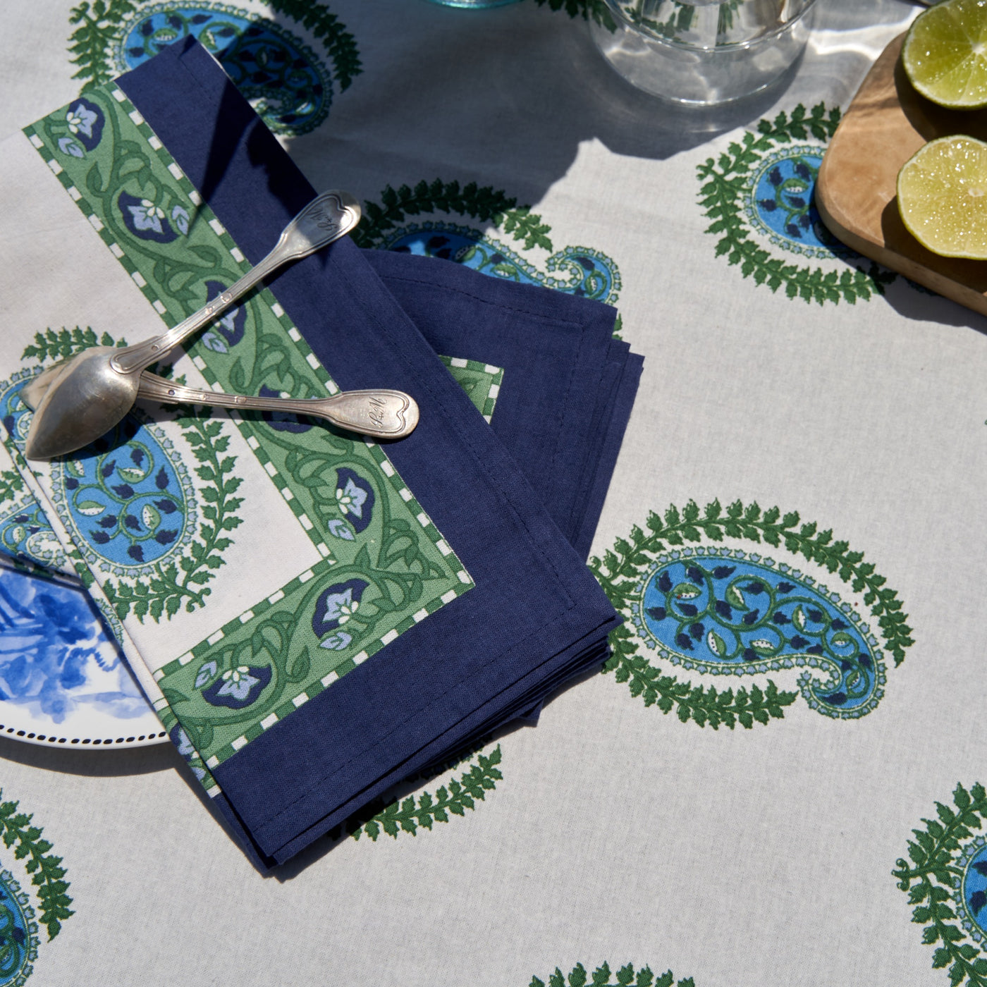 French Tablecloth Cassis Blue & Green