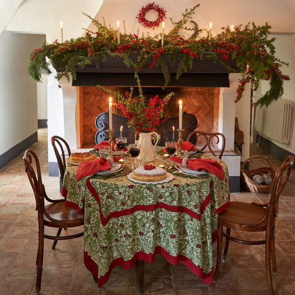 French Tablecloth Baies de Houx Red & Green