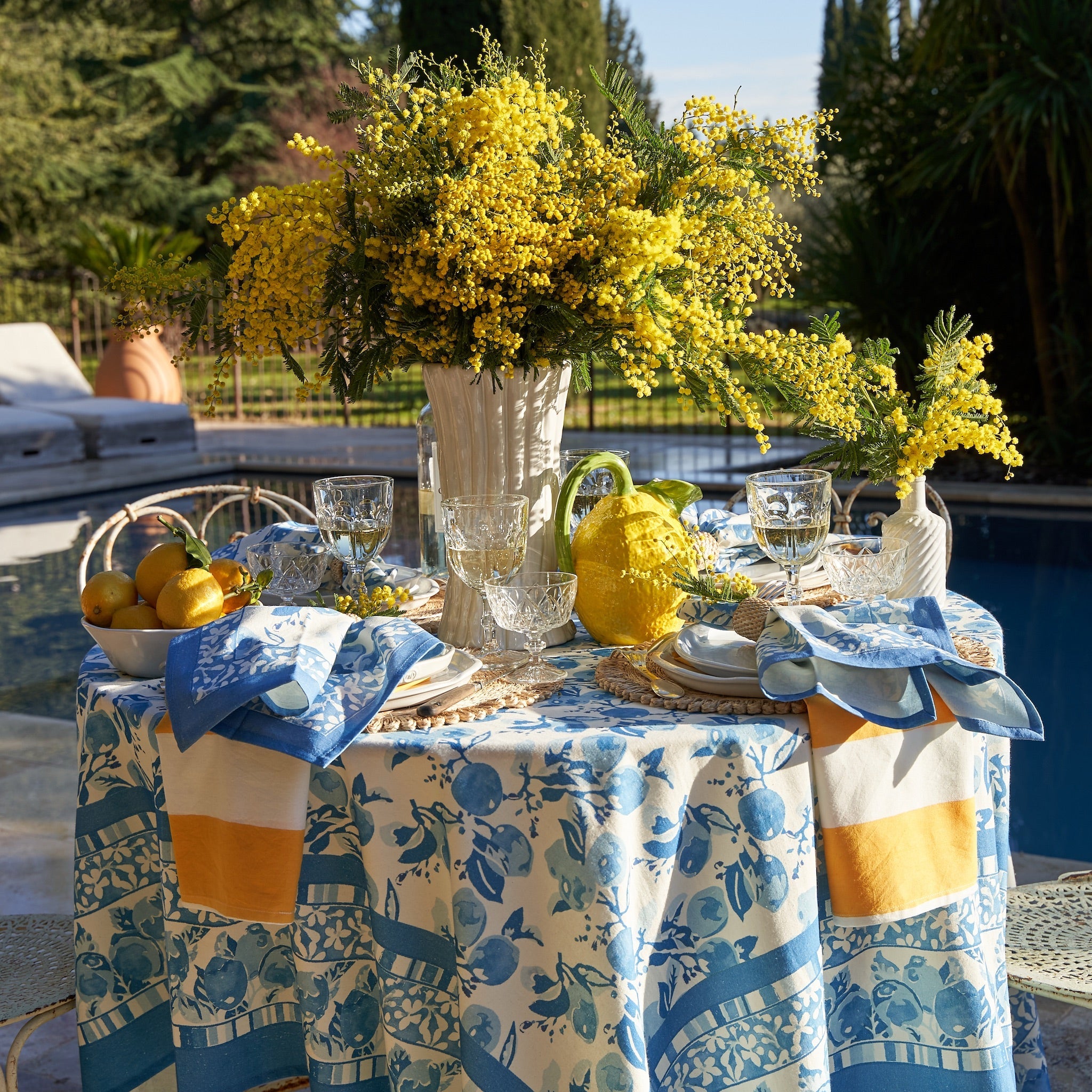 French Tablecloth Citron Bleu