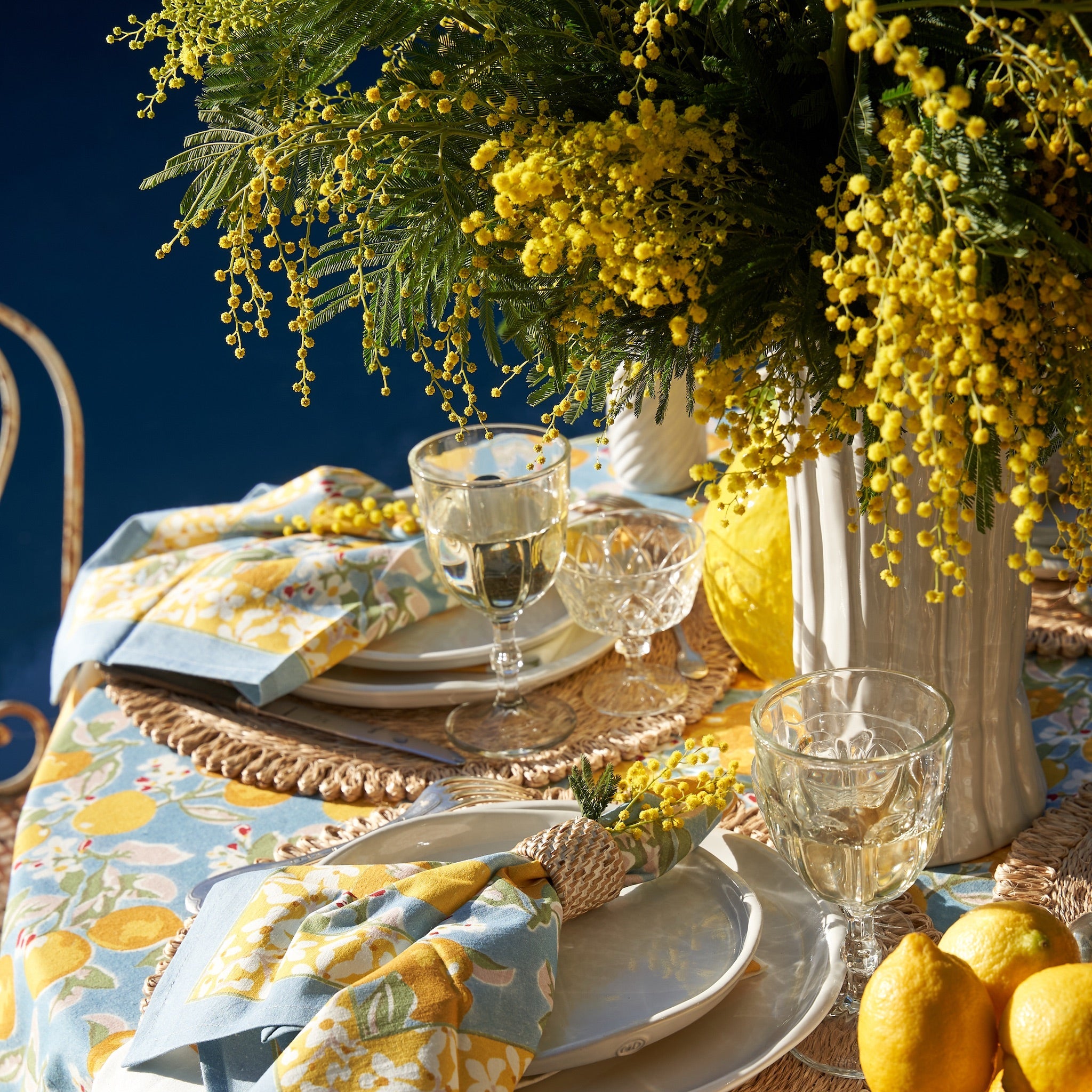 French Tablecloth Citron Bleu & Yellow
