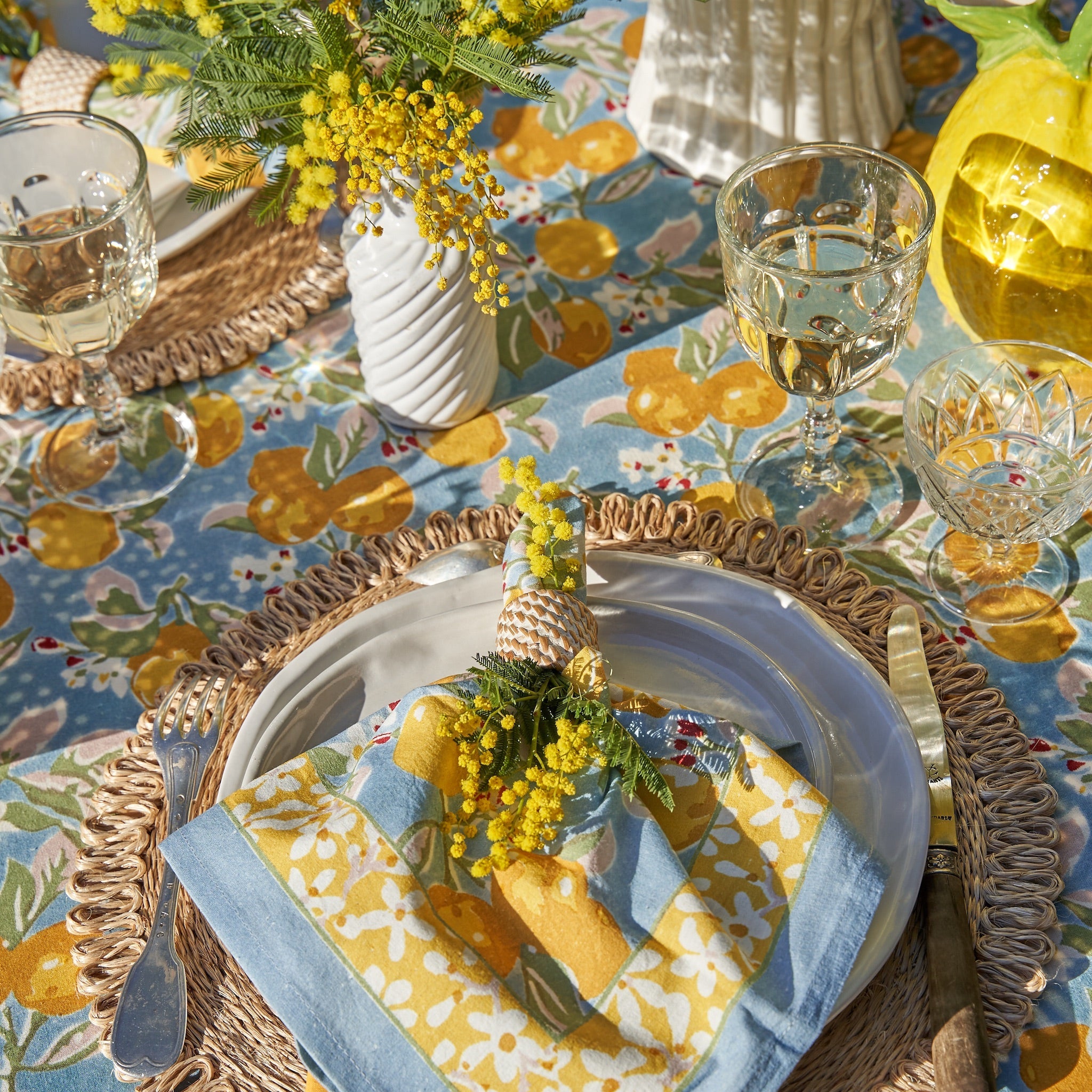French Tablecloth Citron Bleu & Yellow