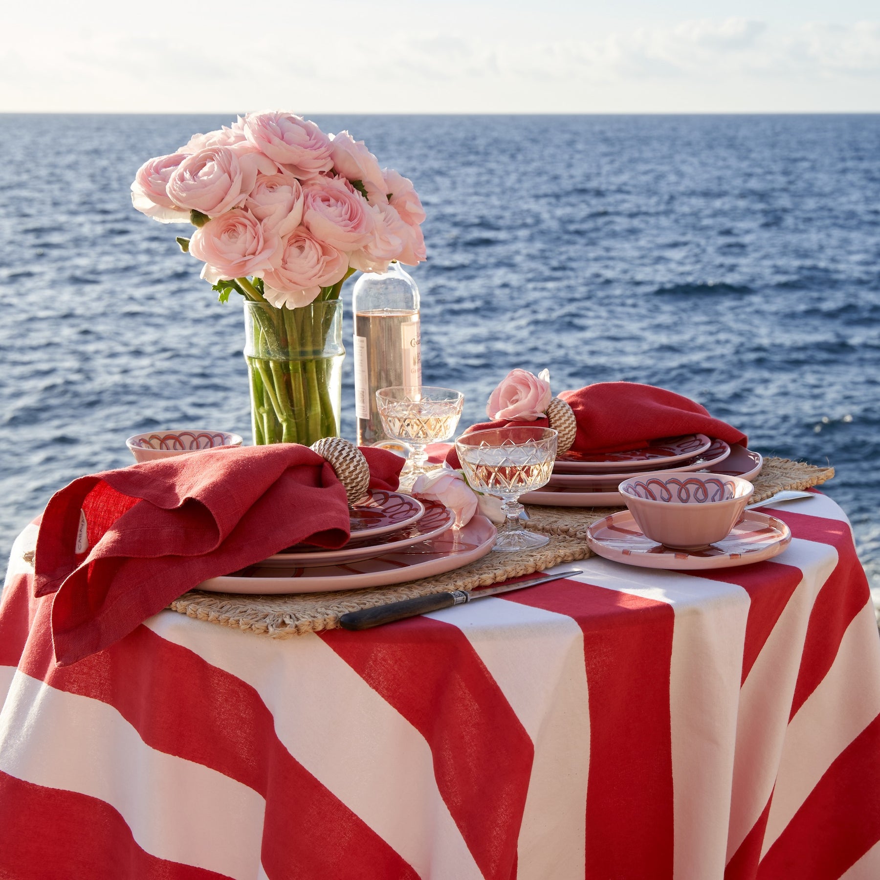 French Tablecloth St. Tropez Red Stripes