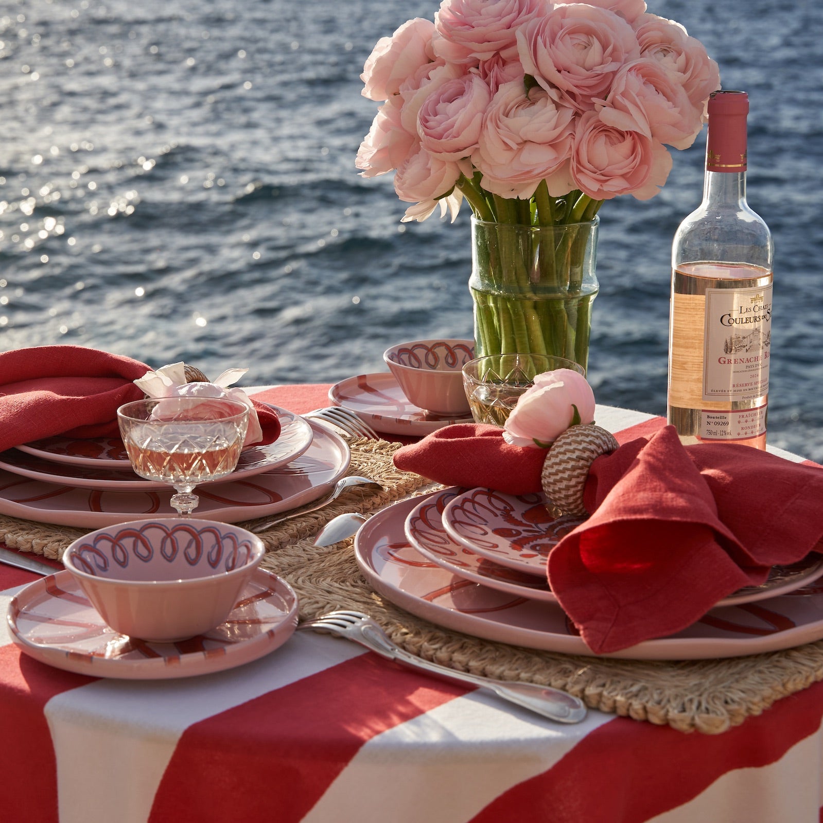 French Tablecloth St. Tropez Red Stripes
