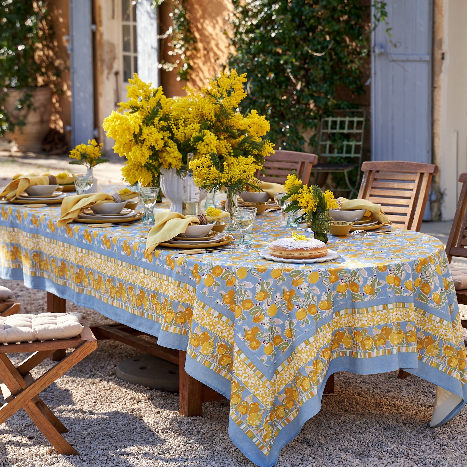French Tablecloth Citron Bleu & Yellow