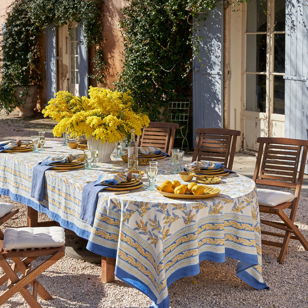 French Tablecloth Mimosa Blue & Yellow