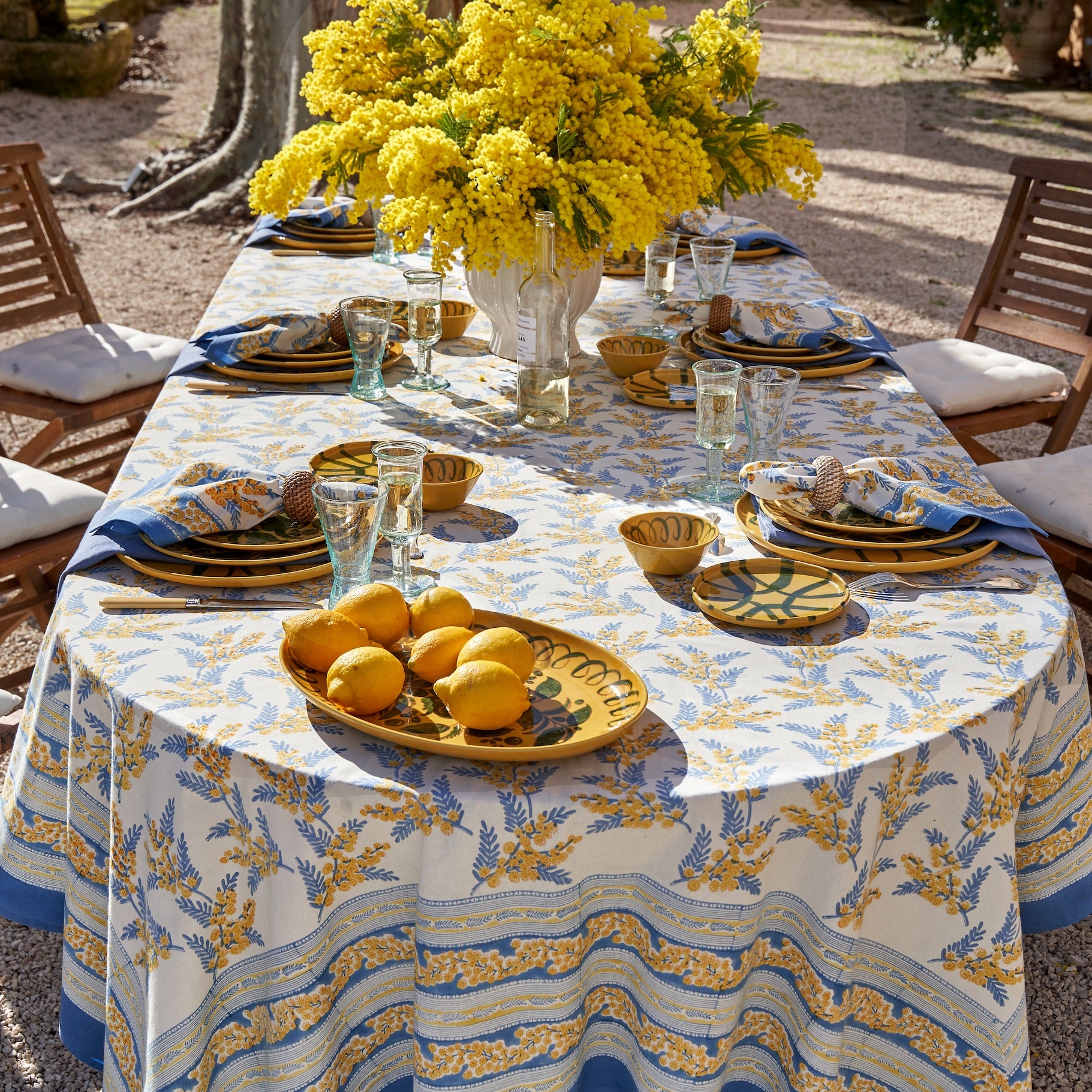 French Tablecloth Mimosa Blue & Yellow