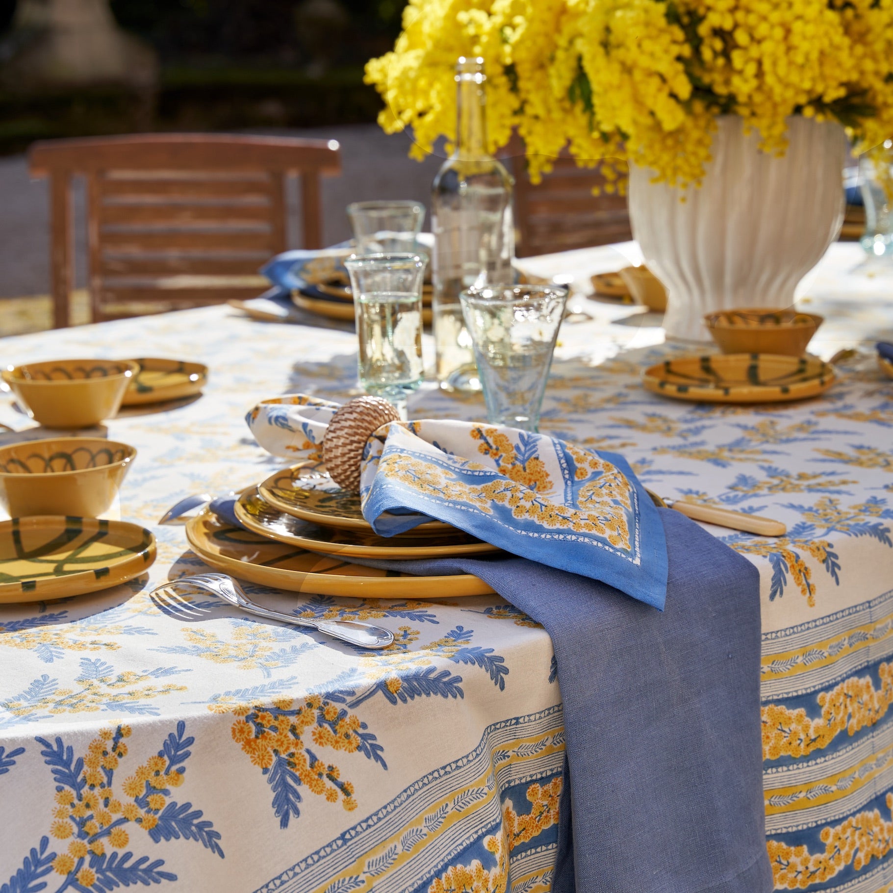 French Tablecloth Mimosa Blue & Yellow