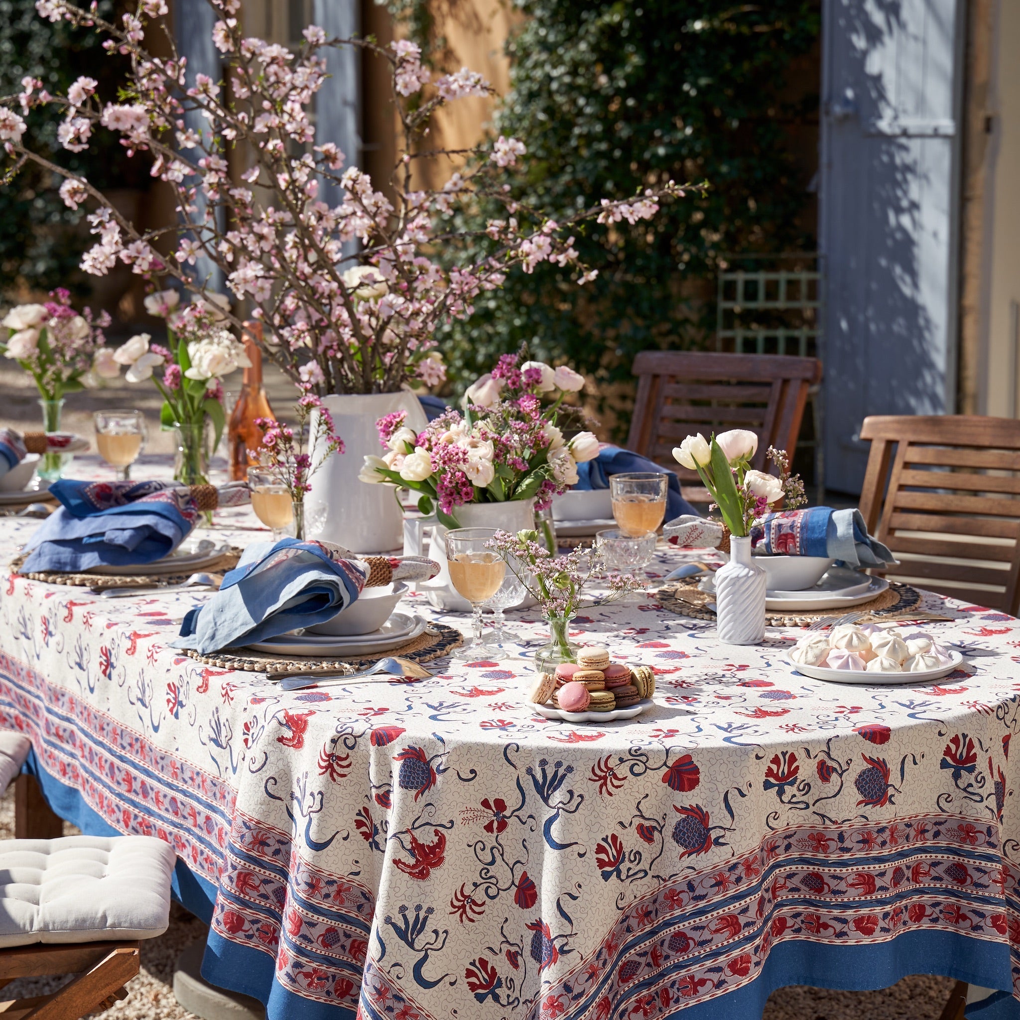 French Tablecloth Fleur des Indes Blue & Red