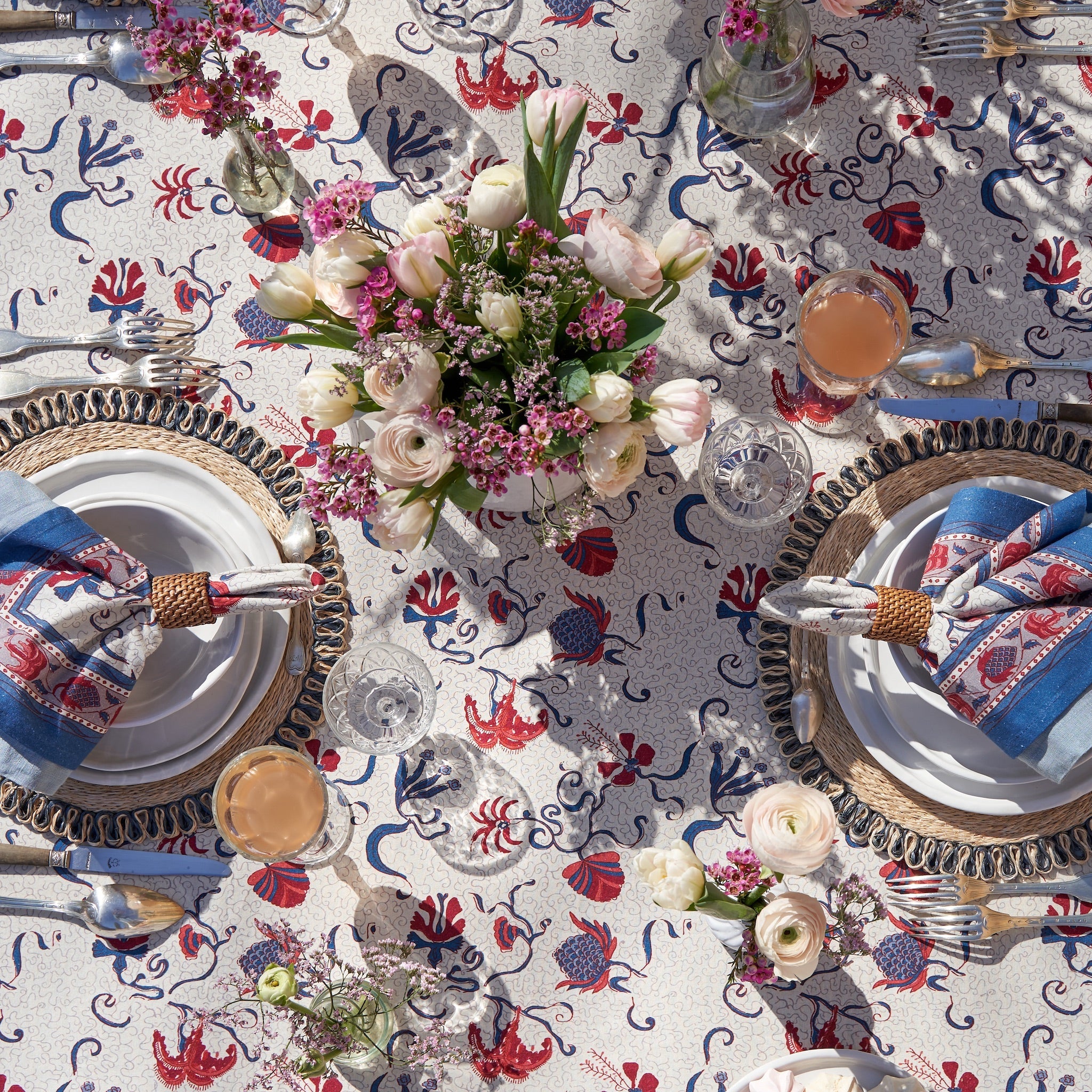 French Tablecloth Fleur des Indes Blue & Red