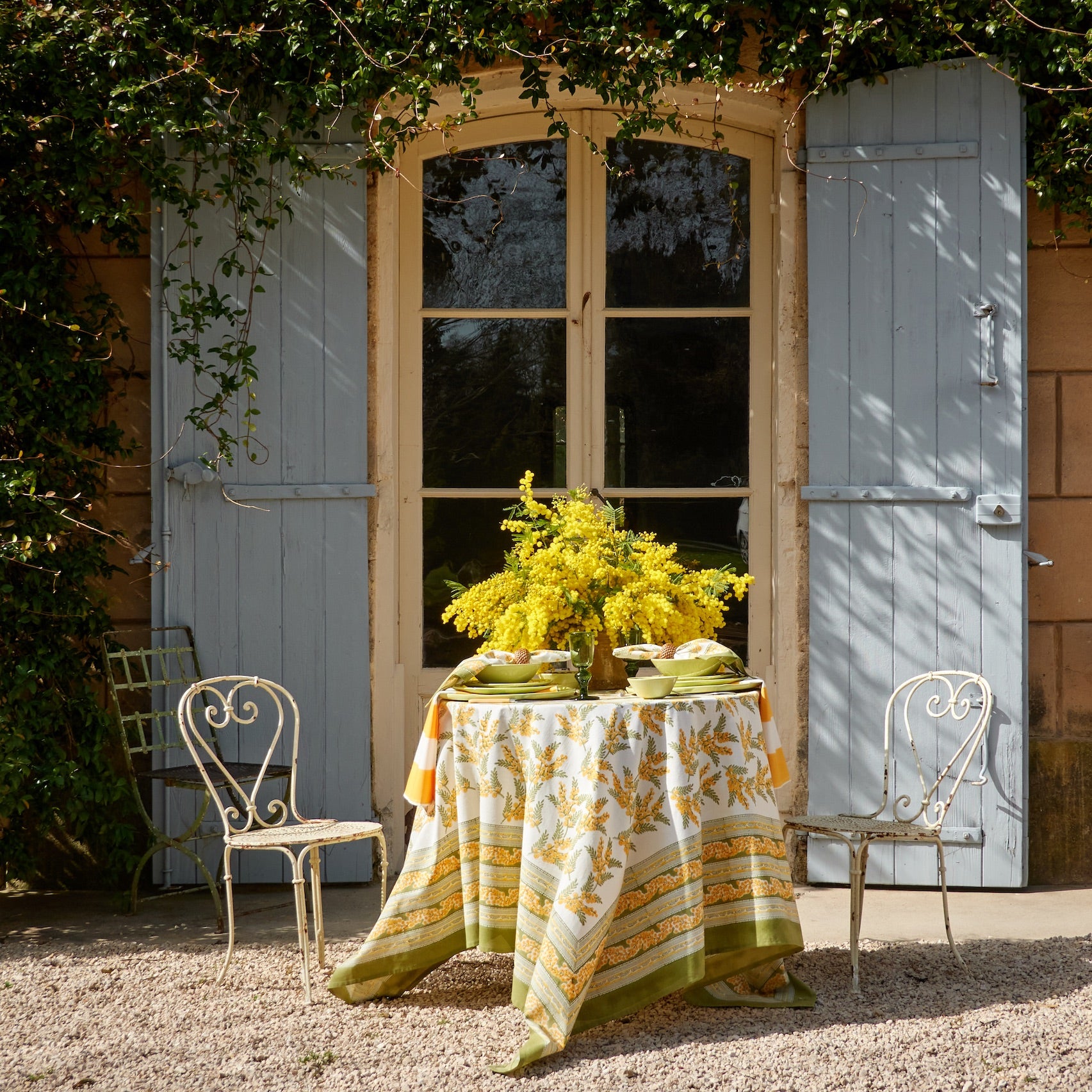 French Tablecloth Mimosa Green & Yellow