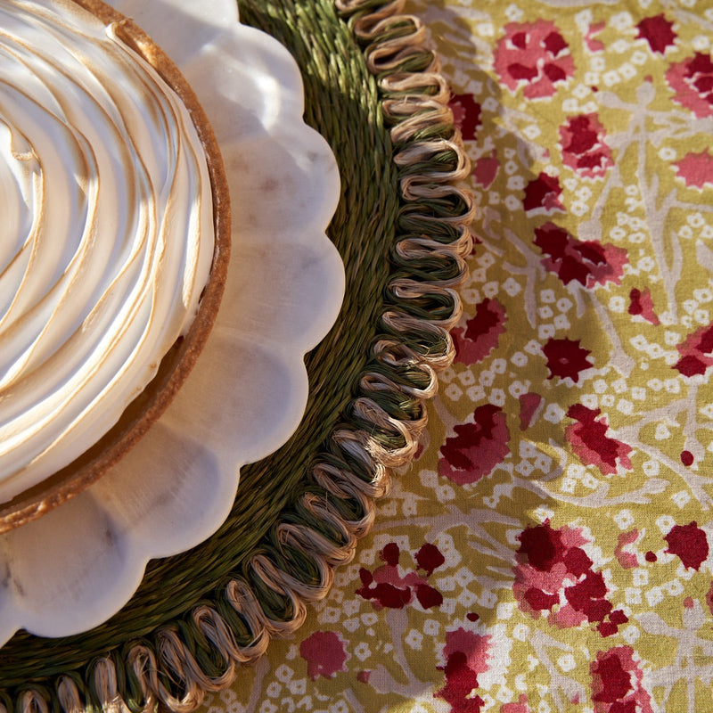 Loopy Abaca Olive Green & Natural 15" Round Placemats - Set of 4