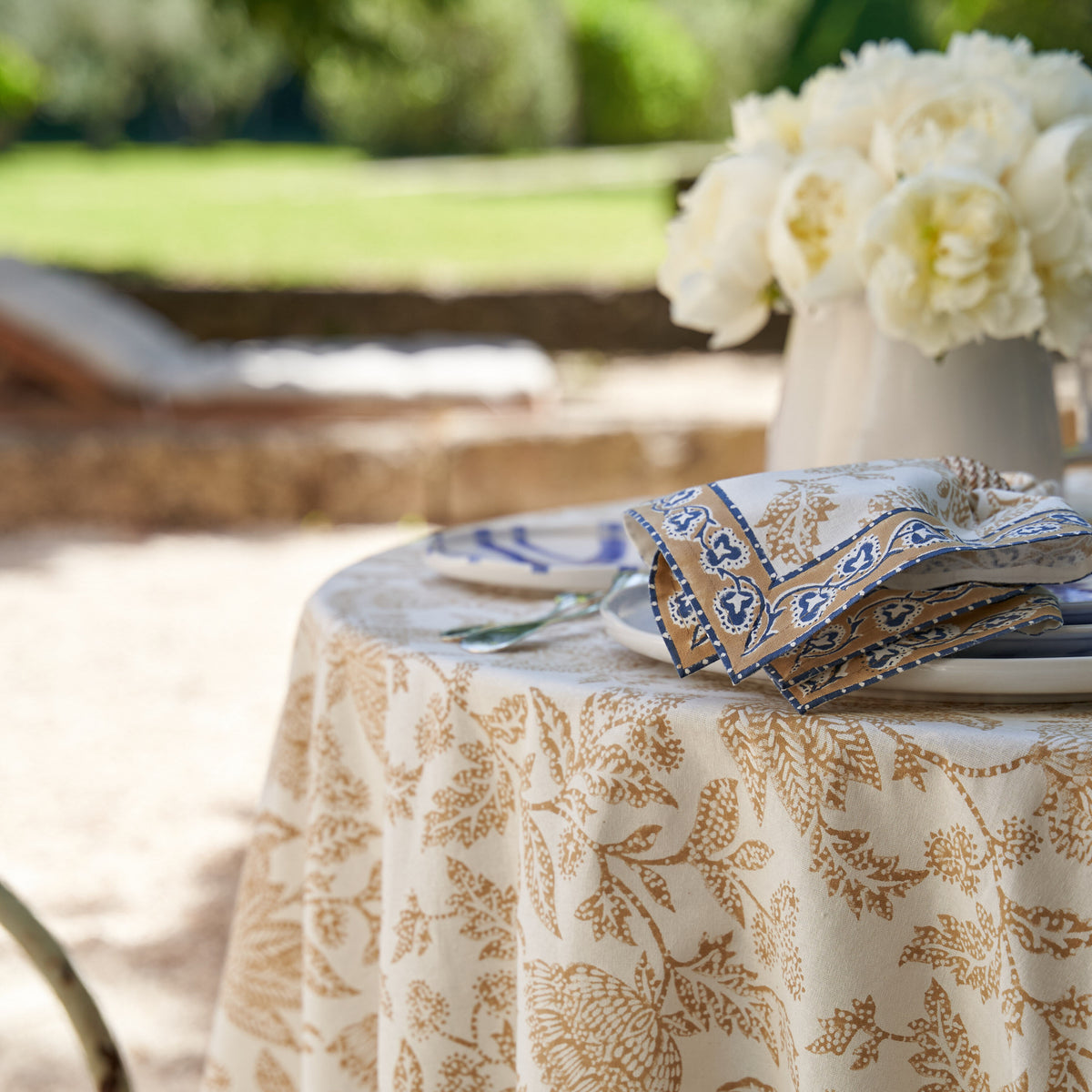 French Tablecloth Chloe Blue & Brown