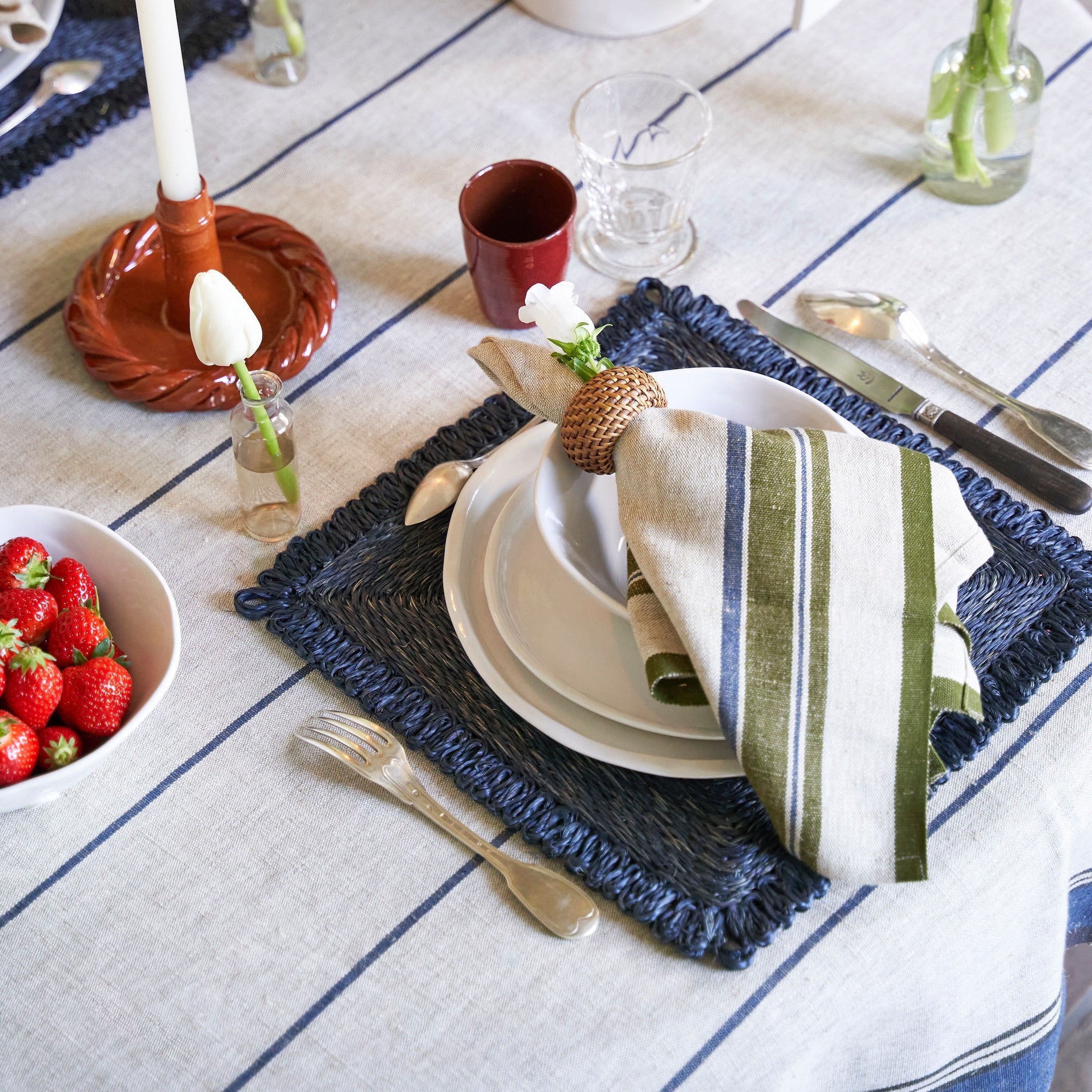 Antibes Napkins Natural & Green, Set of 4