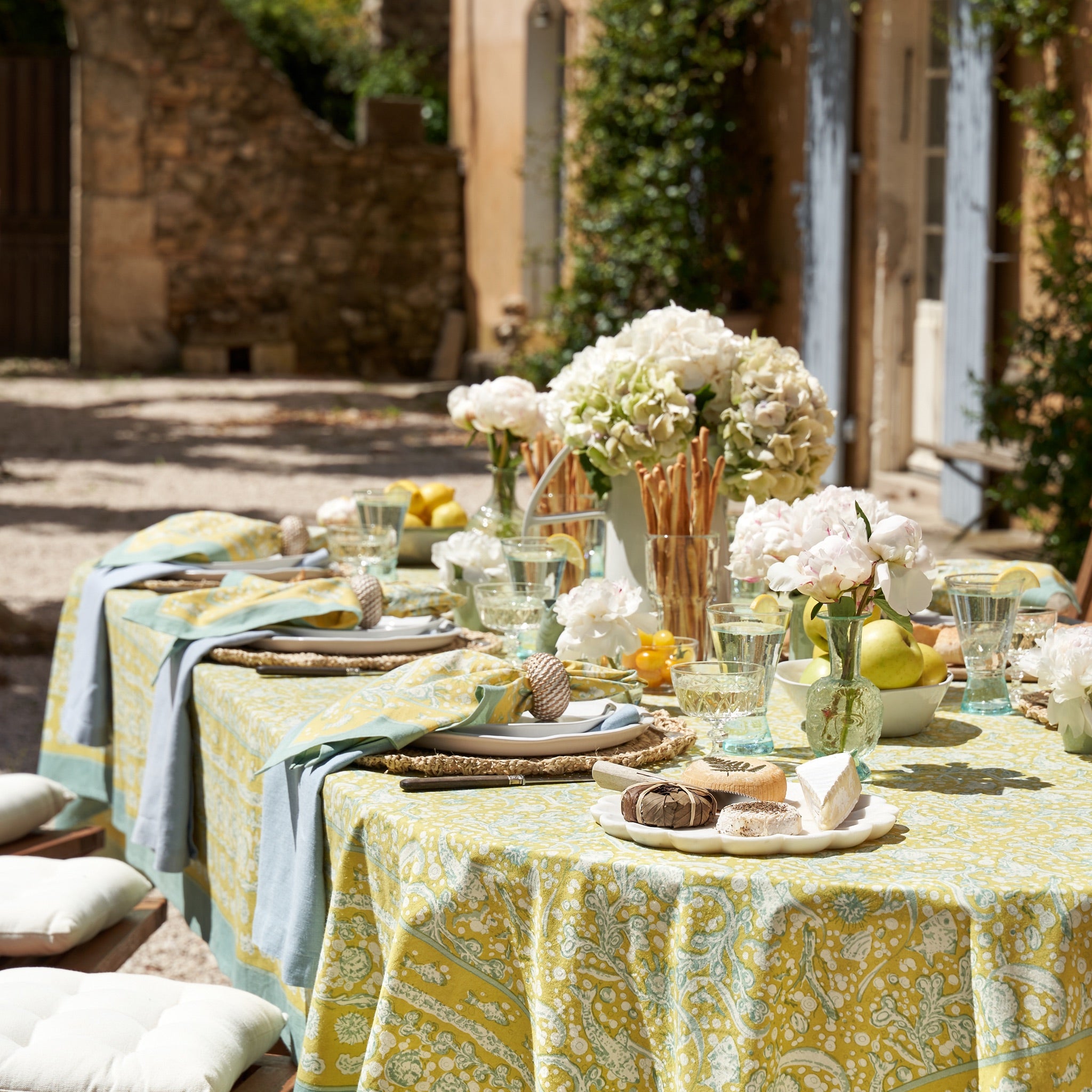 French Tablecloth La Mer Aqua & Citrine