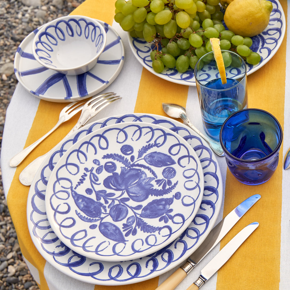 Amalfi Ceramic Pasta Bowl White & Blue