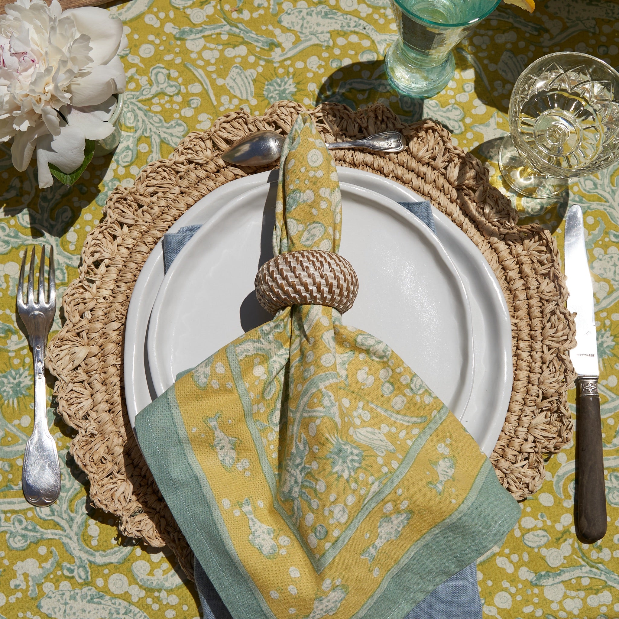 La Mer Napkins Aqua & Citrine - French Linen Napkins by Bruno Lamy