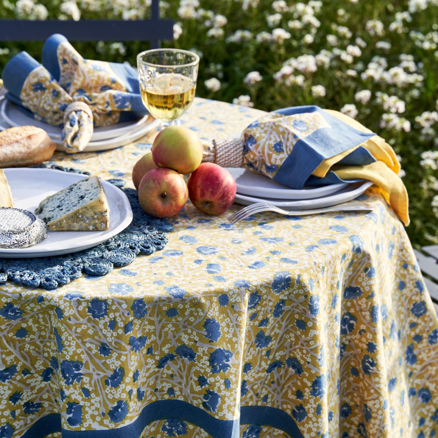 French Tablecloth Meadows Blue & Green