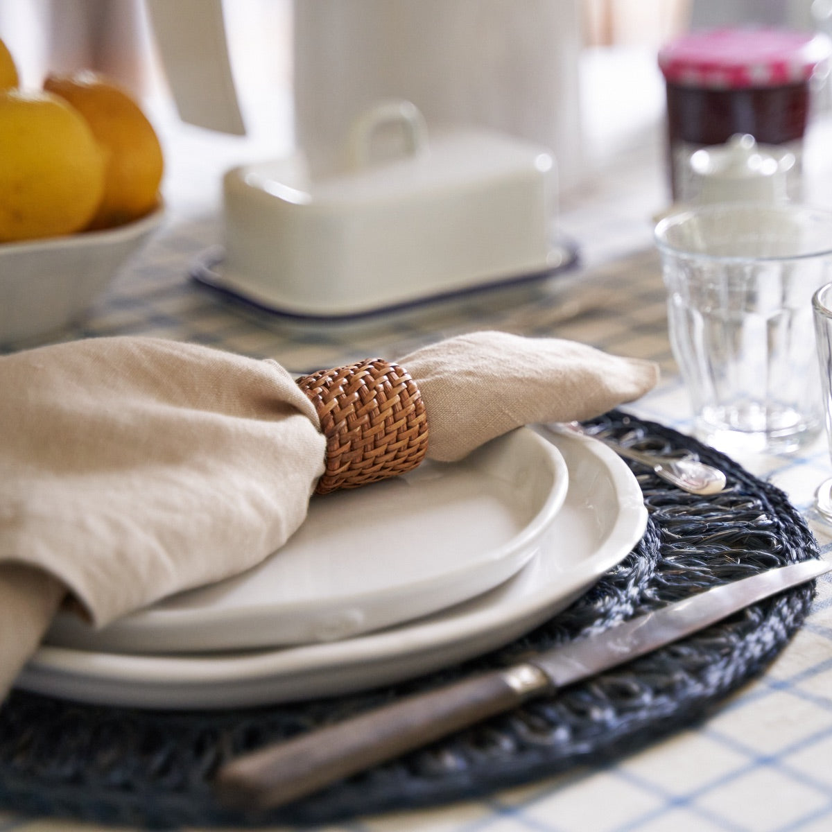 Circolo Abaca Navy 15" Round Placemats - Set of 4