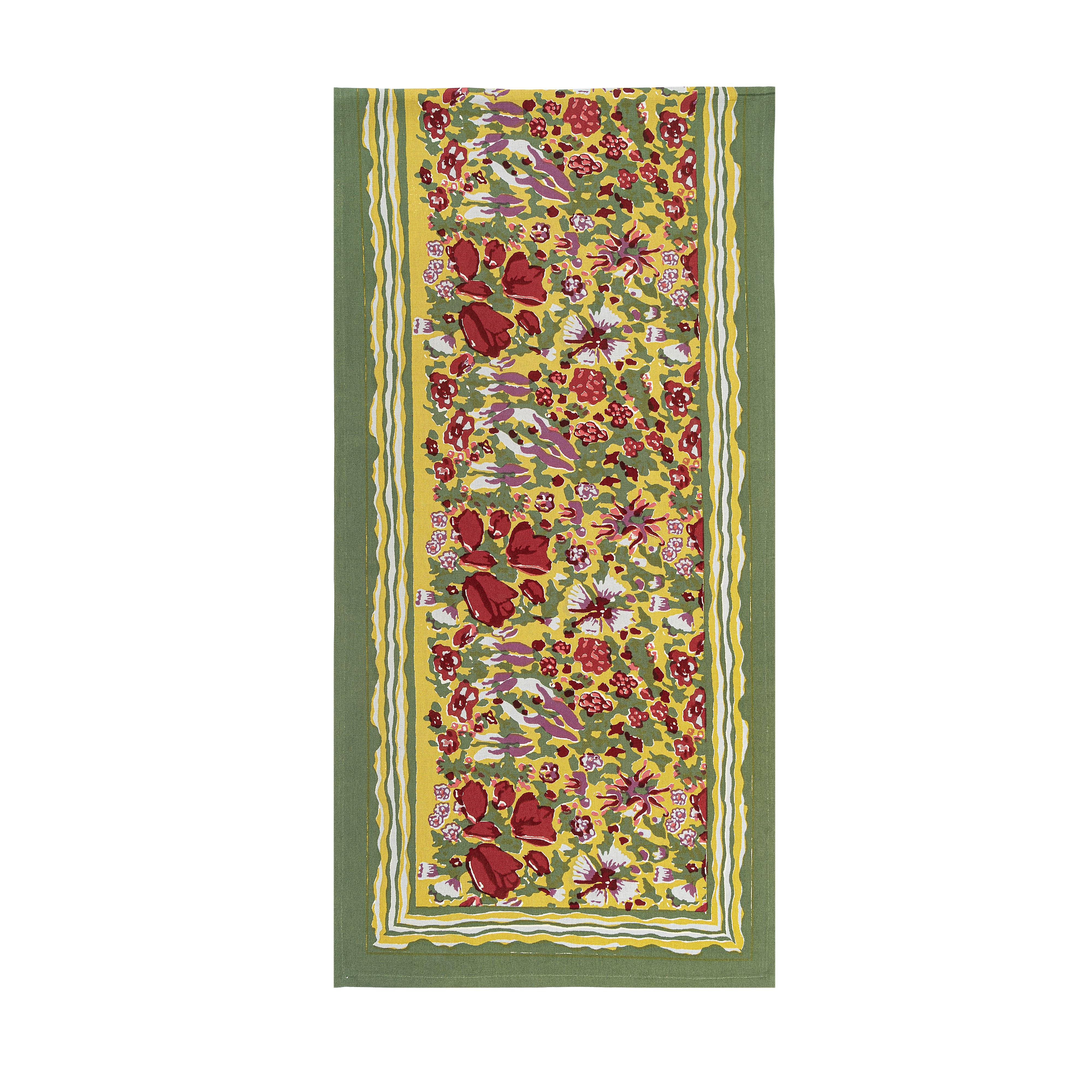 Jardine Red/Green Runner- French Linen Runner by Bruno Lamy