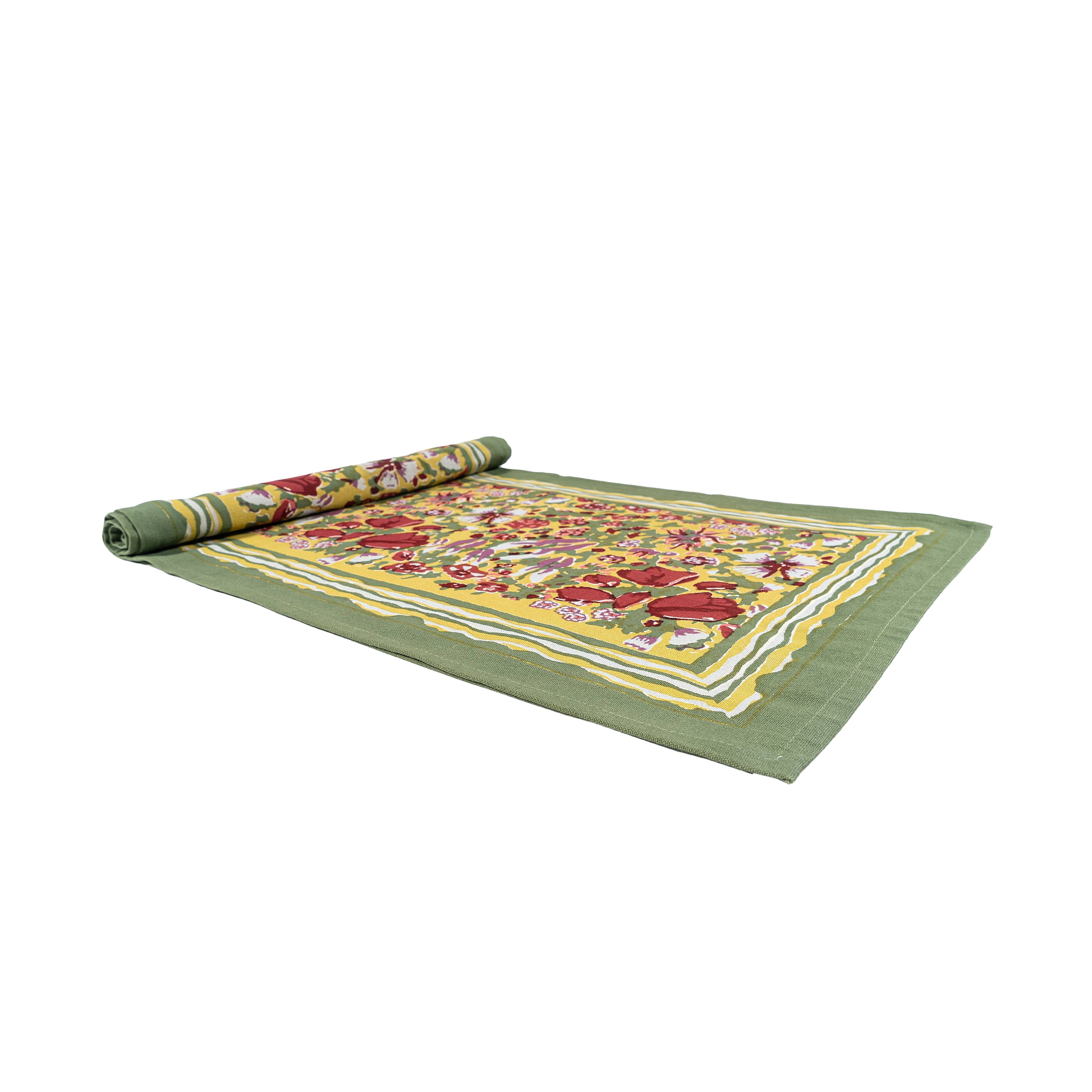 Jardine Red/Green Runner- French Linen Runner by Bruno Lamy