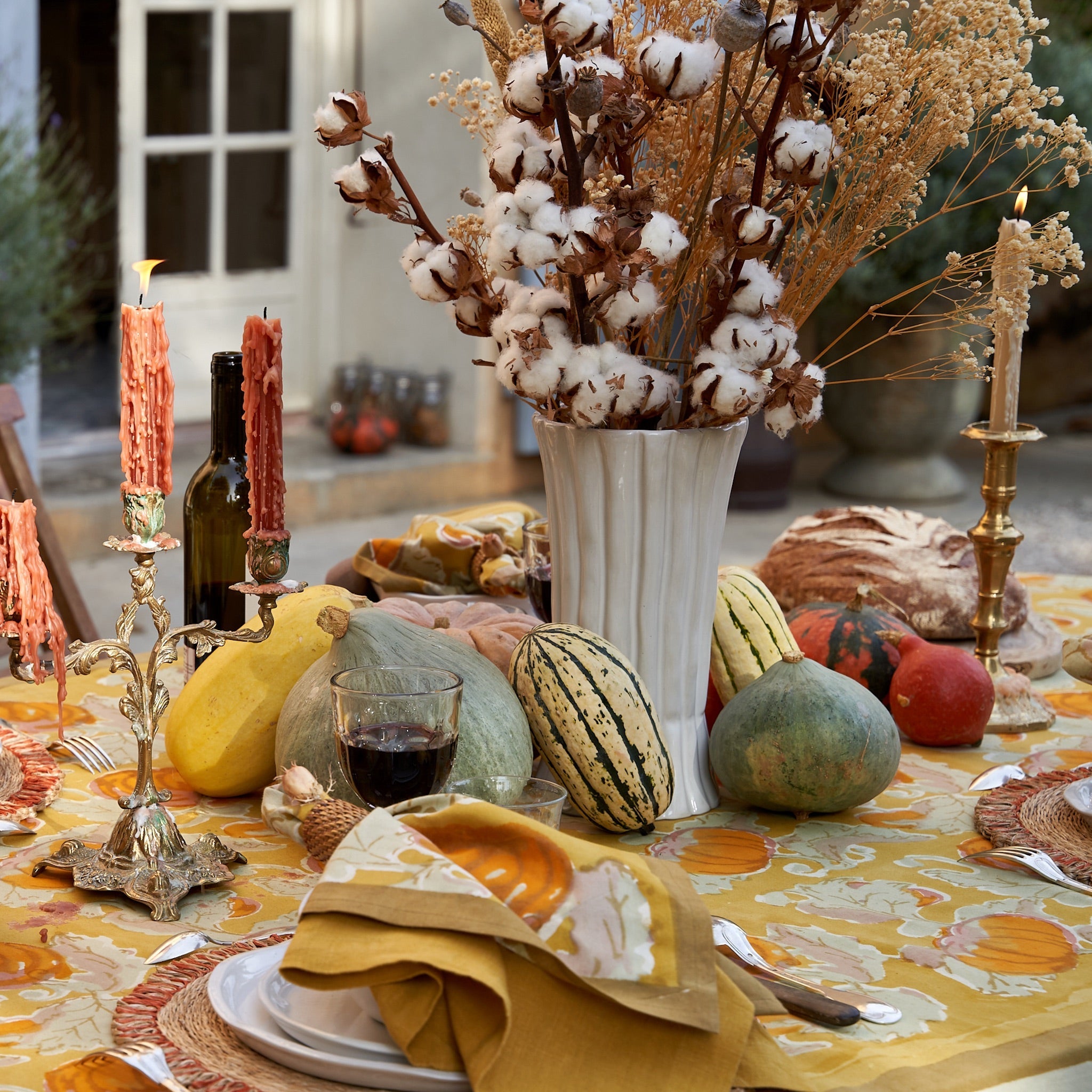 Pumpkin Orange/Green Napkins- French Linen Napkins by Bruno Lamy