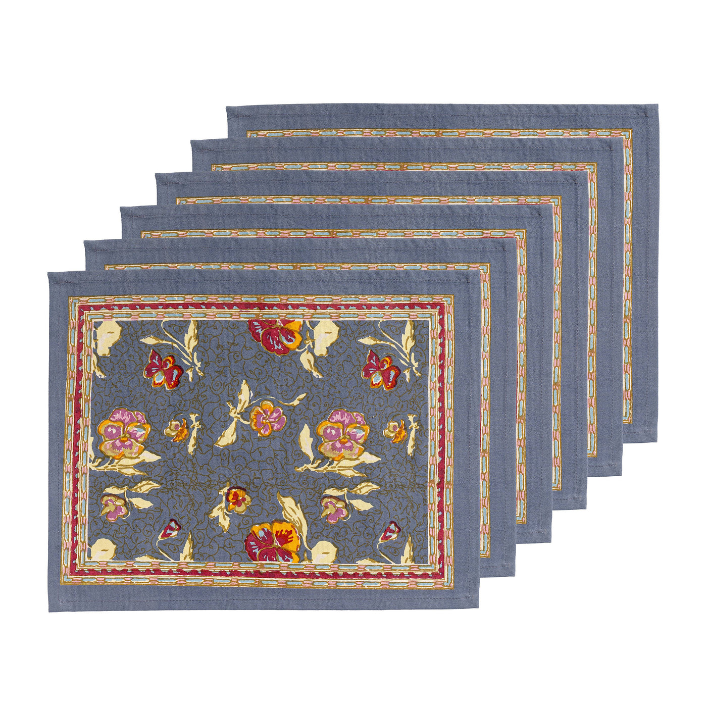 Pansy Placemats Red & Grey, Set of 6