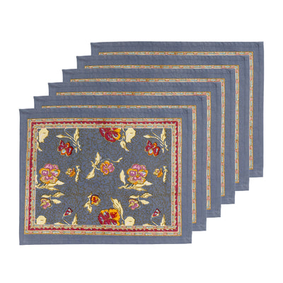 Pansy Placemats Red & Grey, Set of 6