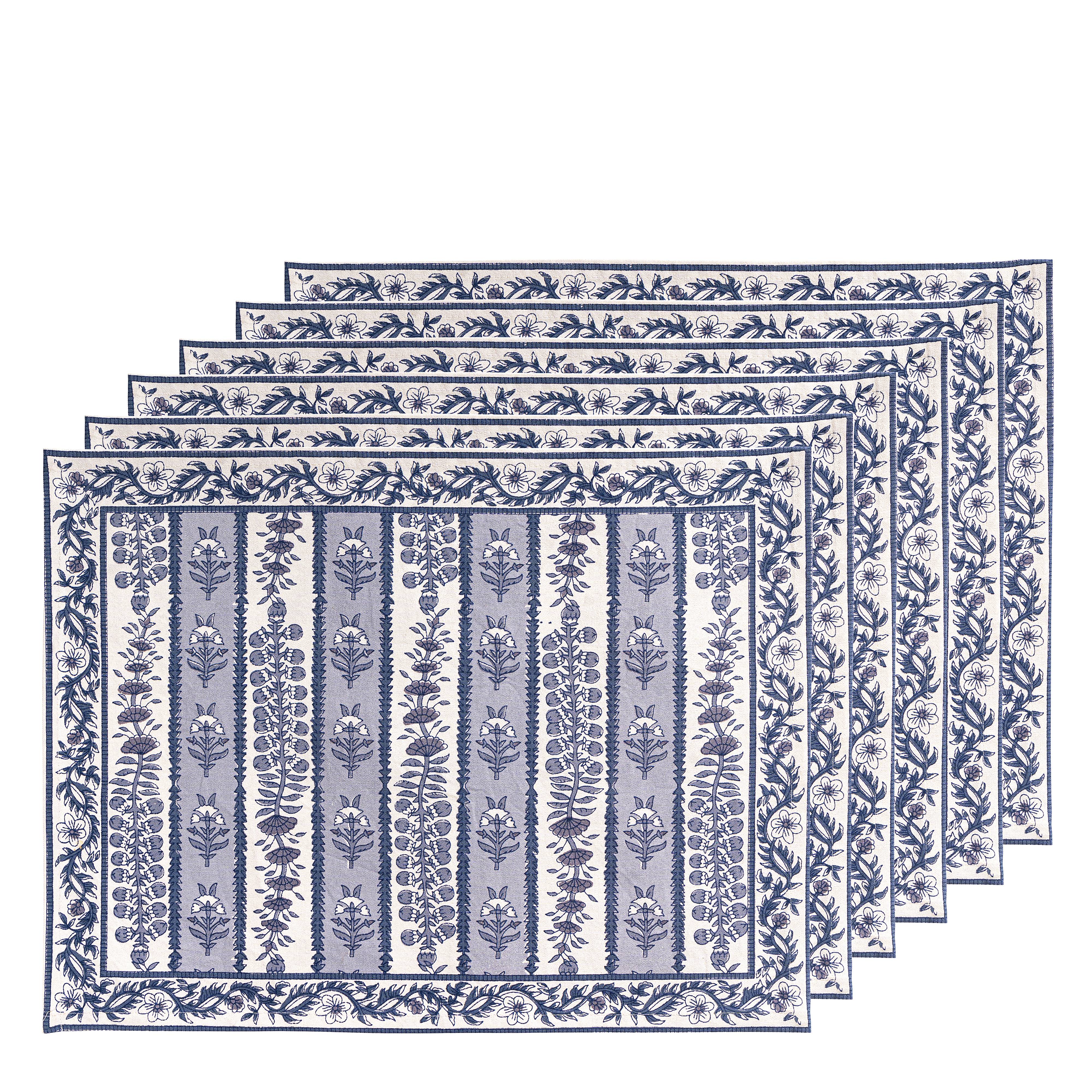 Avignon Placemats Blue & Marine, Set of 6