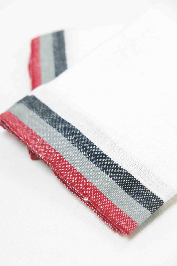 Normandy White Tea towels- Red/Grey/Black Stripes, Set of 2