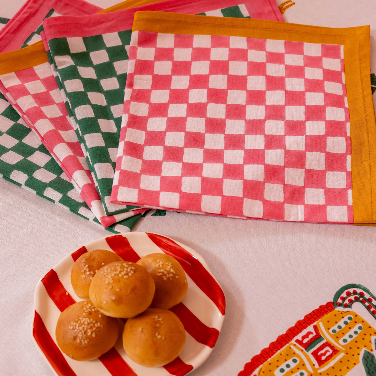Gingham Check Red/Pink Napkins, Set of 4