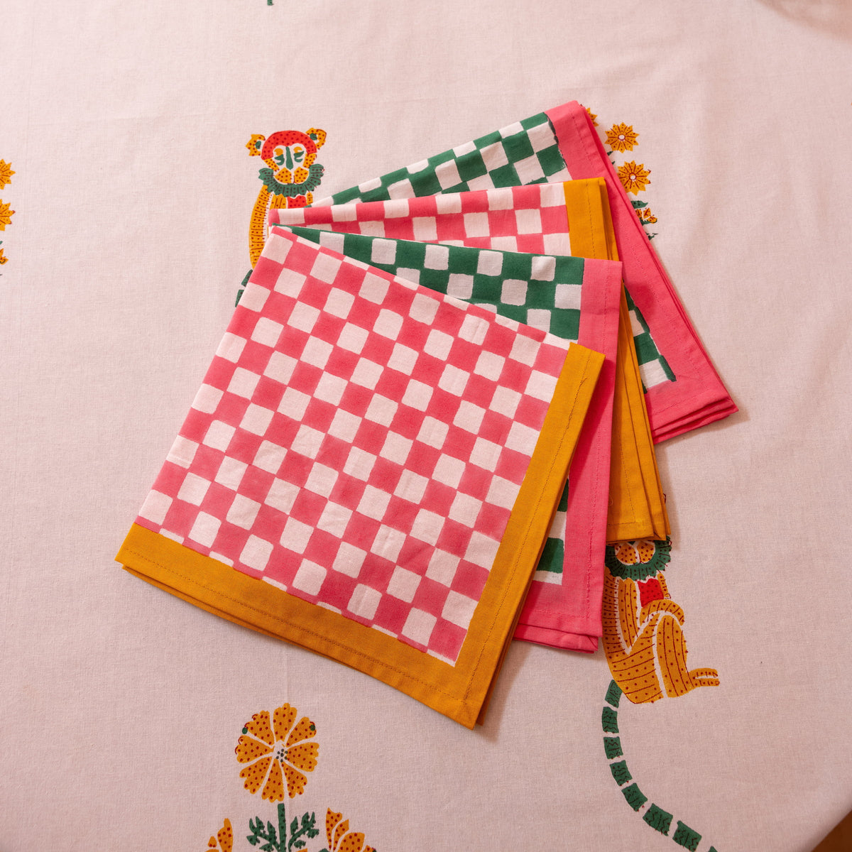 Gingham Check Green/Pink Napkins, Set of 4