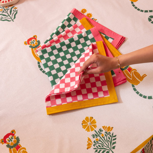 Gingham Check Pink/Mustard Napkins, Set of 4
