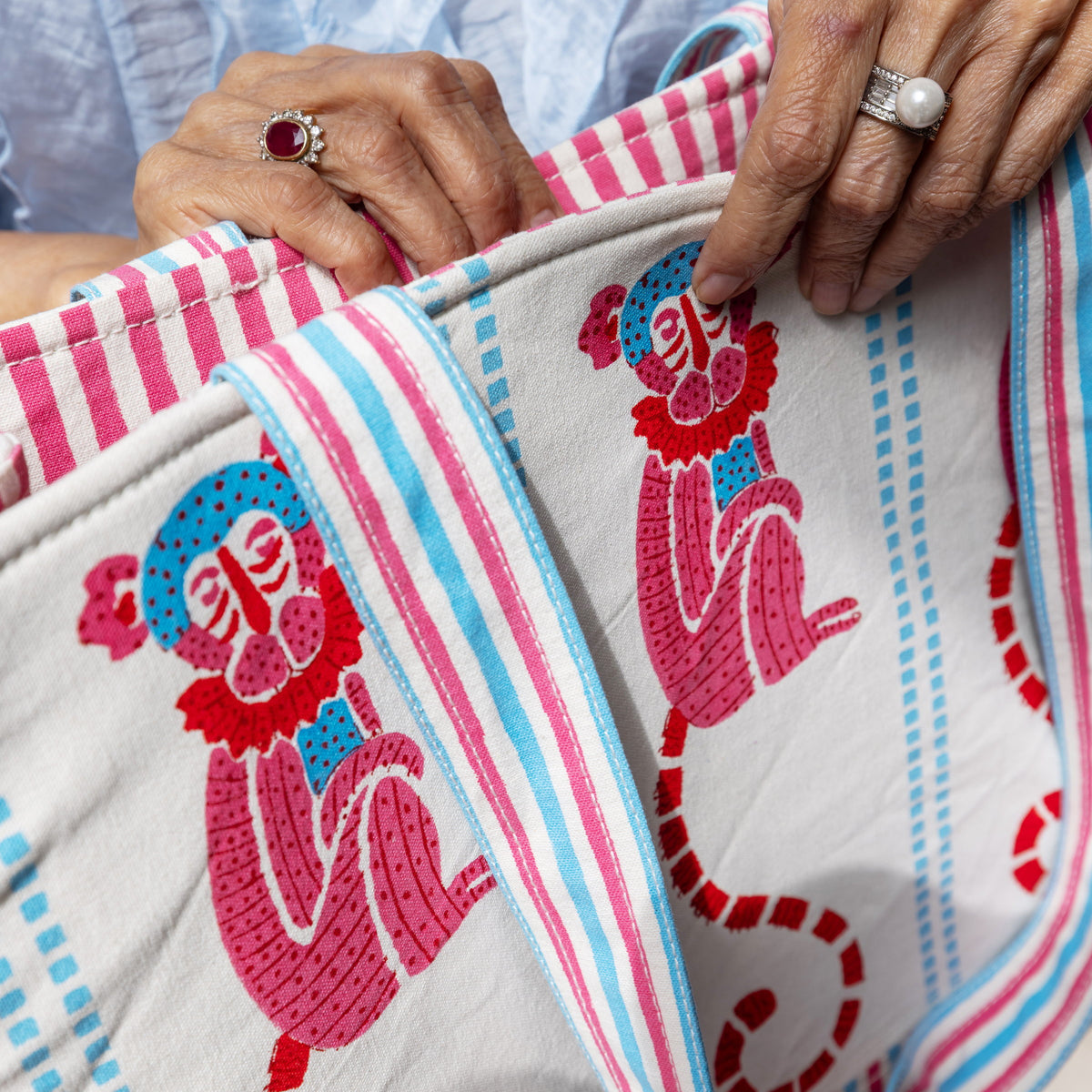 Jeu de Singes Blue & Pink Tote Bag
