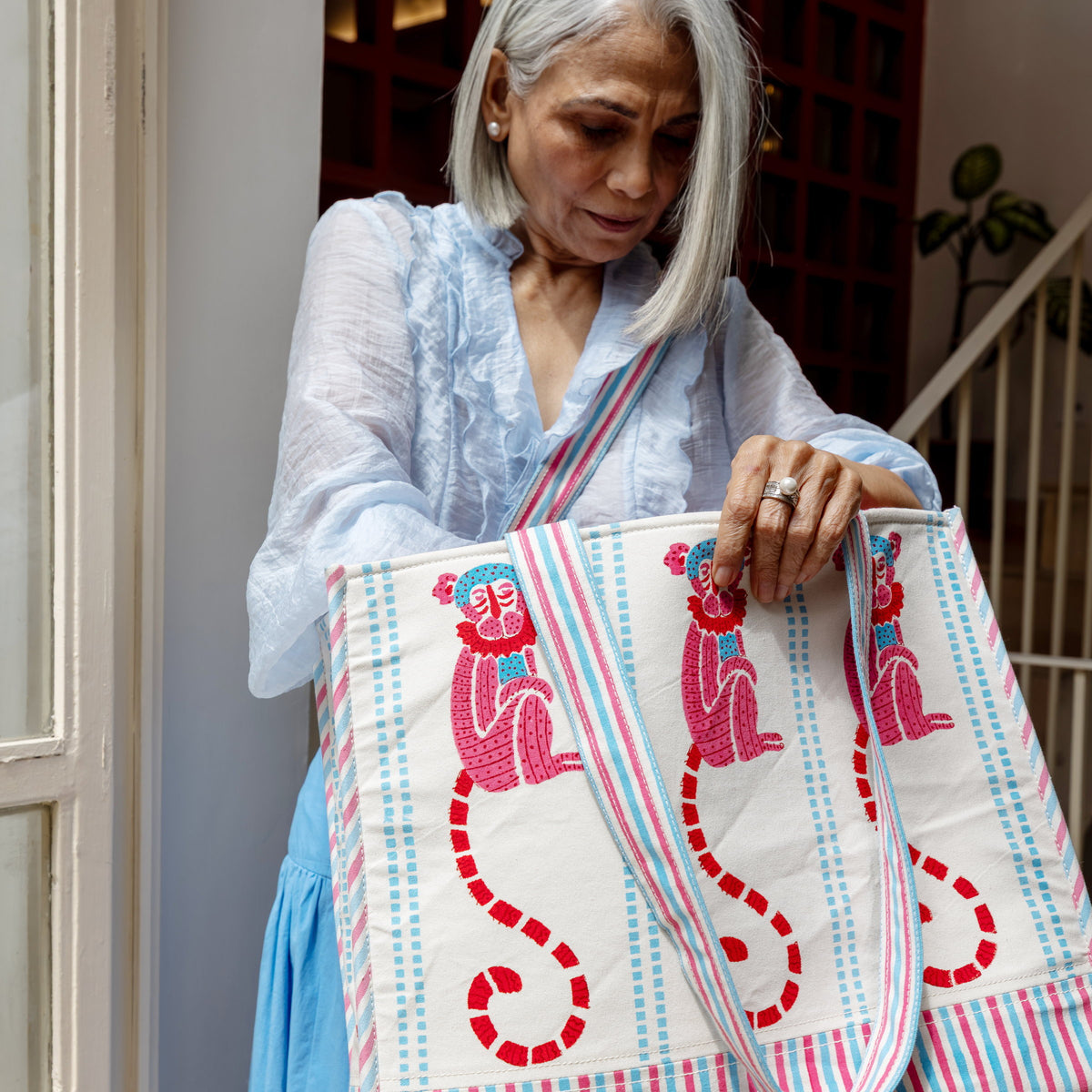 Jeu de Singes Blue & Pink Tote Bag
