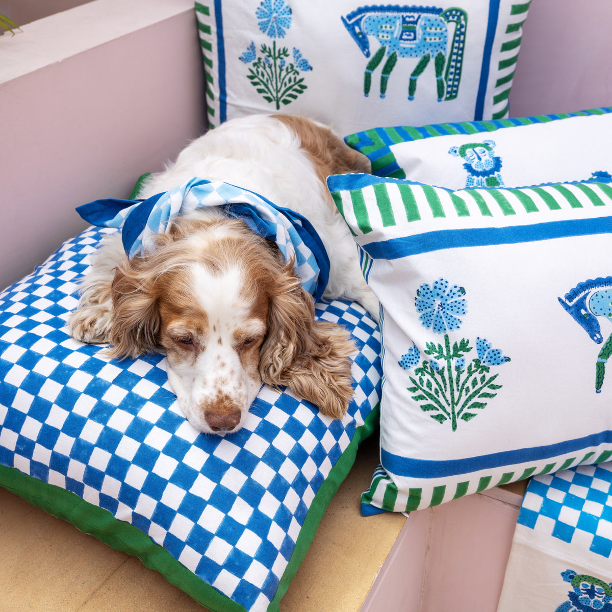Jeu de Singes Blue & Green Cushion Cover
