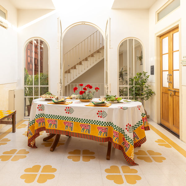 Cheval Nomade Mustard & Green Tablecloth